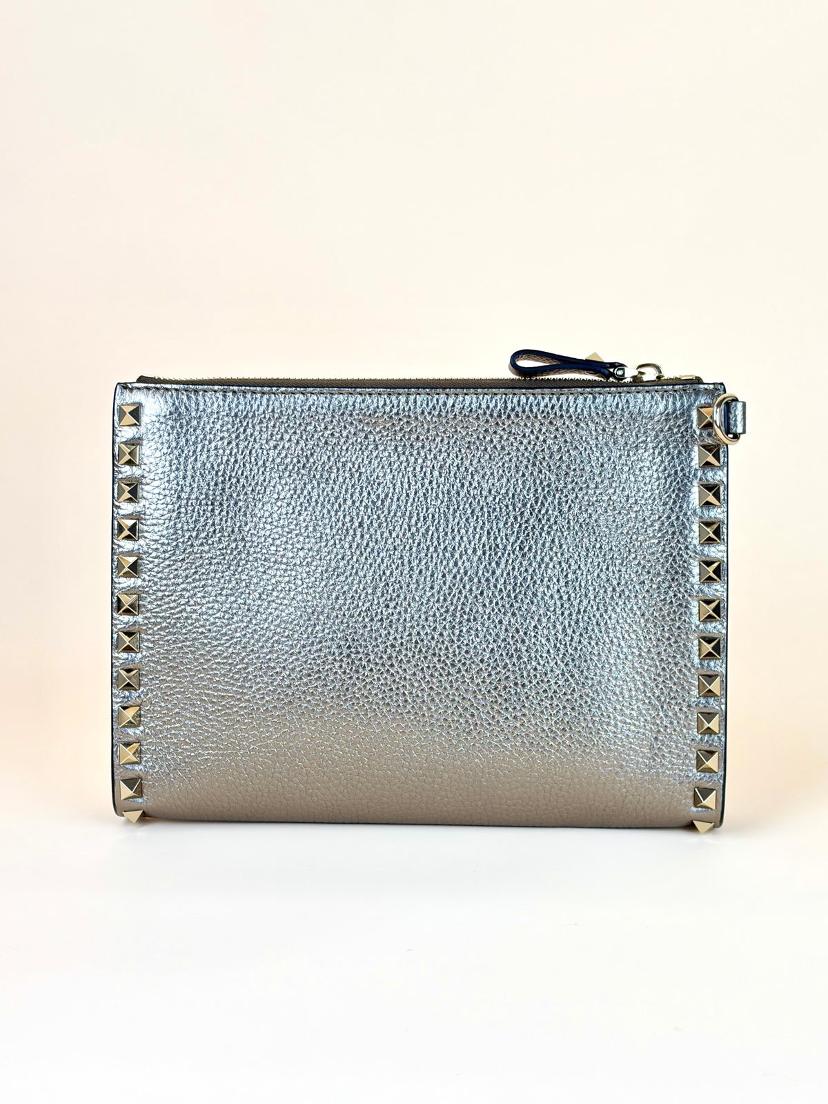 Valentino metallic gold pebbled calfskin rock stud medium zip pouch