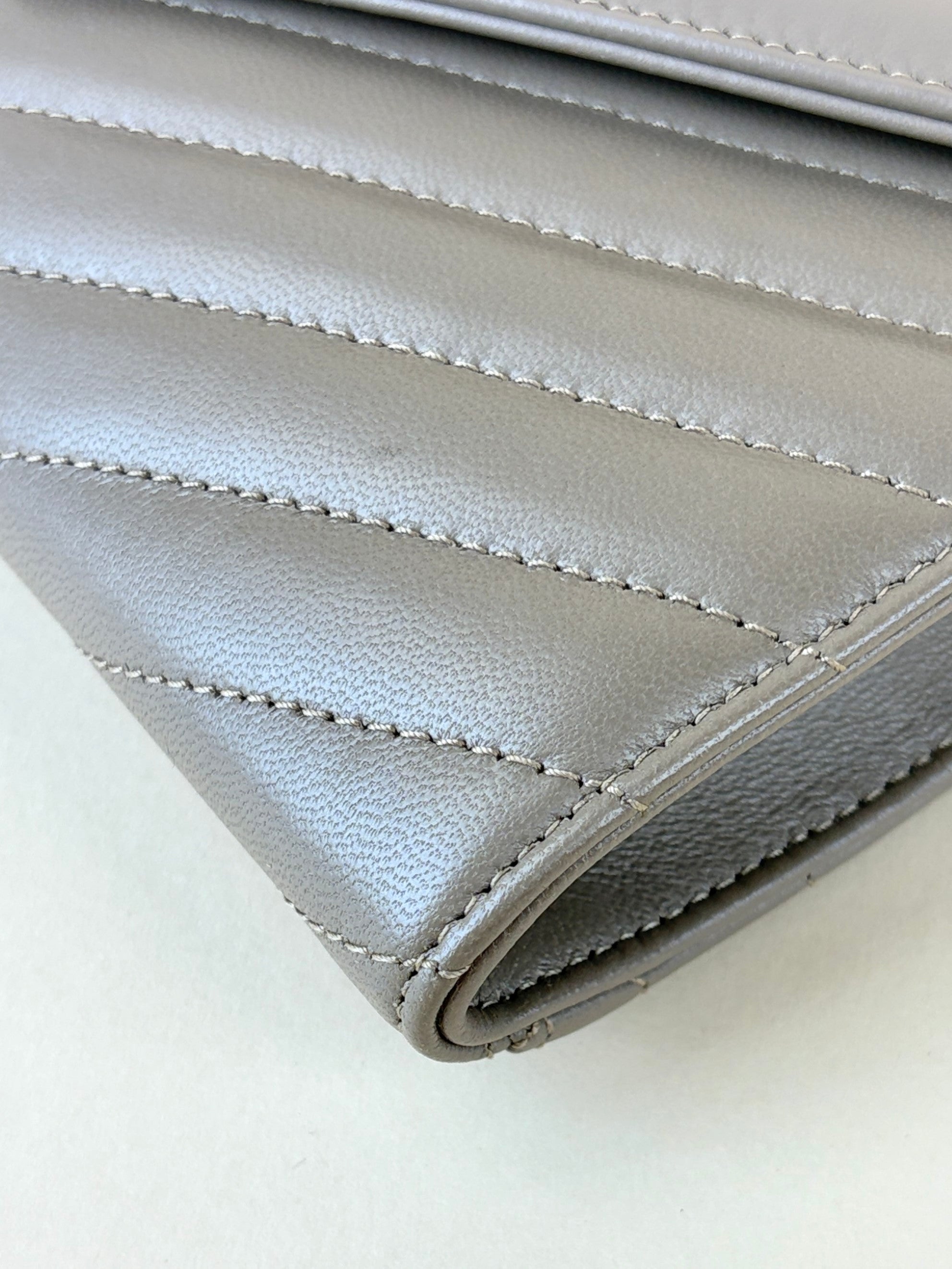 YSL Dark Beige Matelasse Chevron Monogram Cassandre Flap Pouch