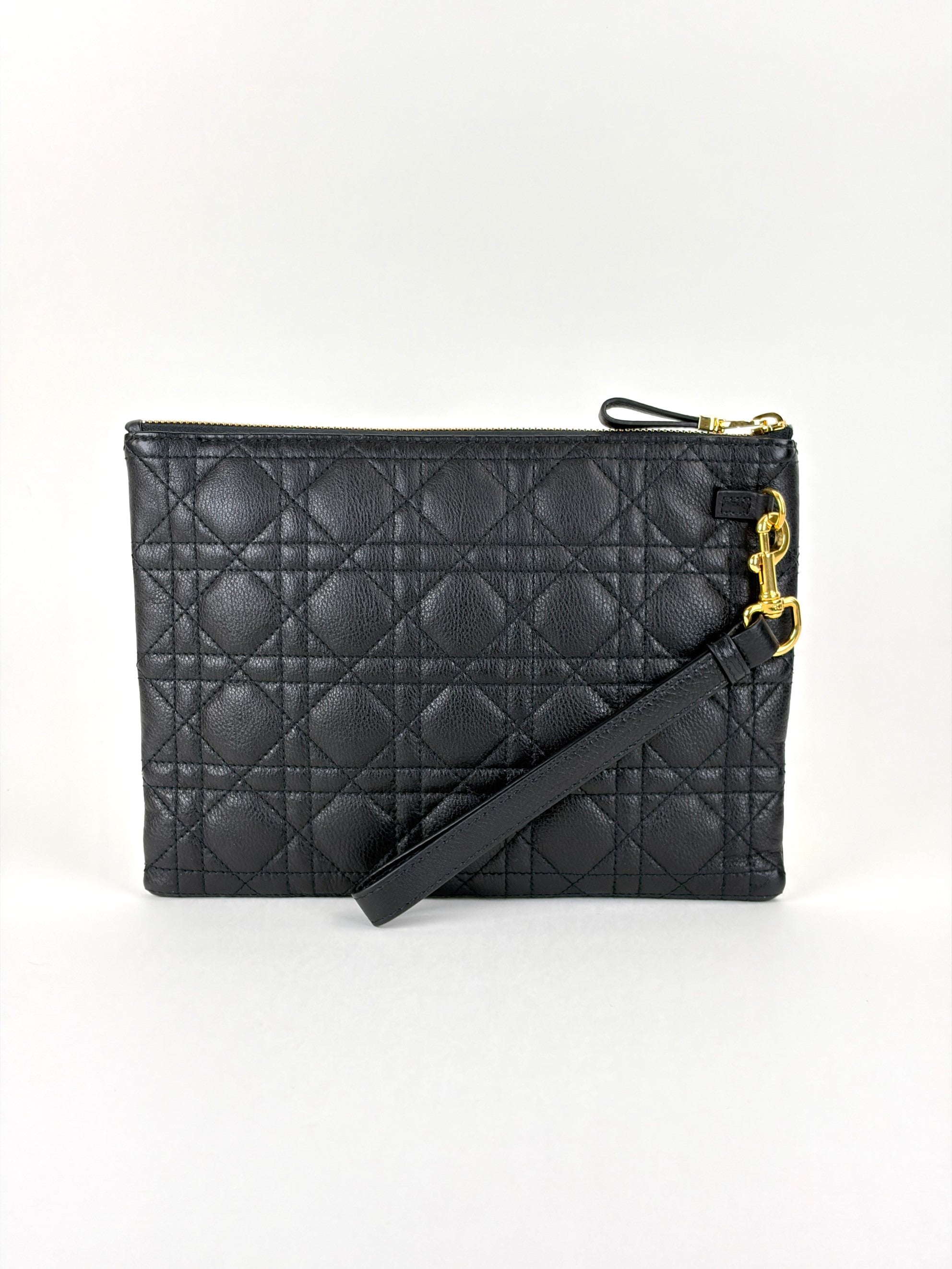 Dior black supple cannage calfskin medium caro daily pouch