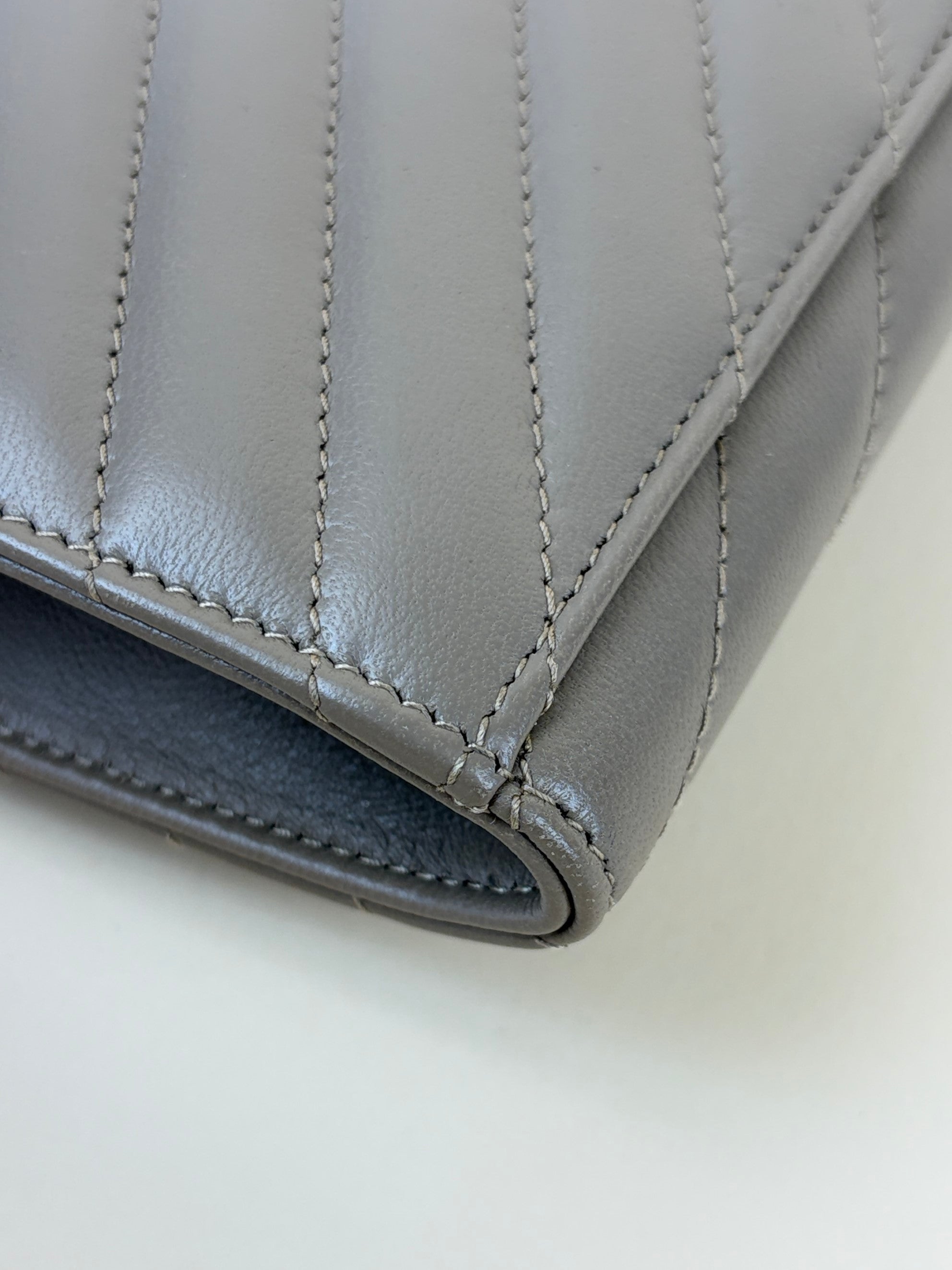 YSL Dark Beige Matelasse Chevron Monogram Cassandre Flap Pouch