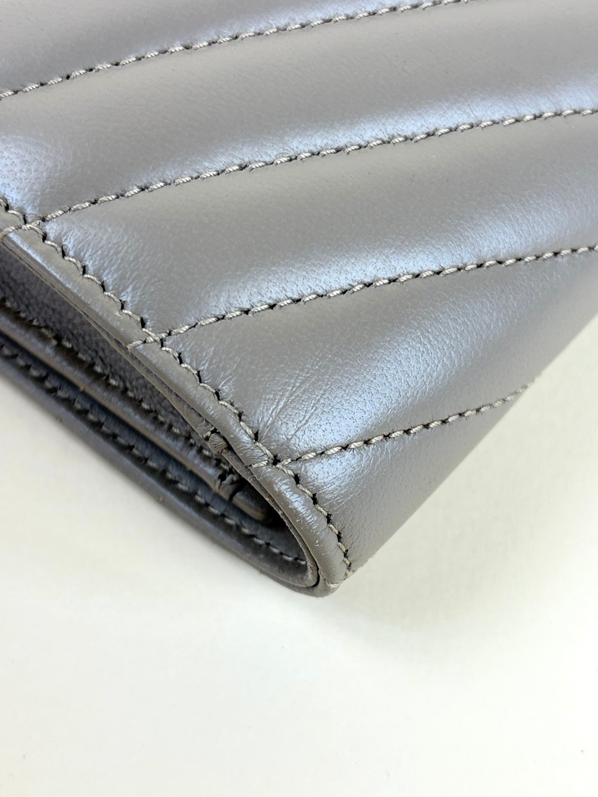 YSL Dark Beige Matelasse Chevron Monogram Cassandre Flap Pouch