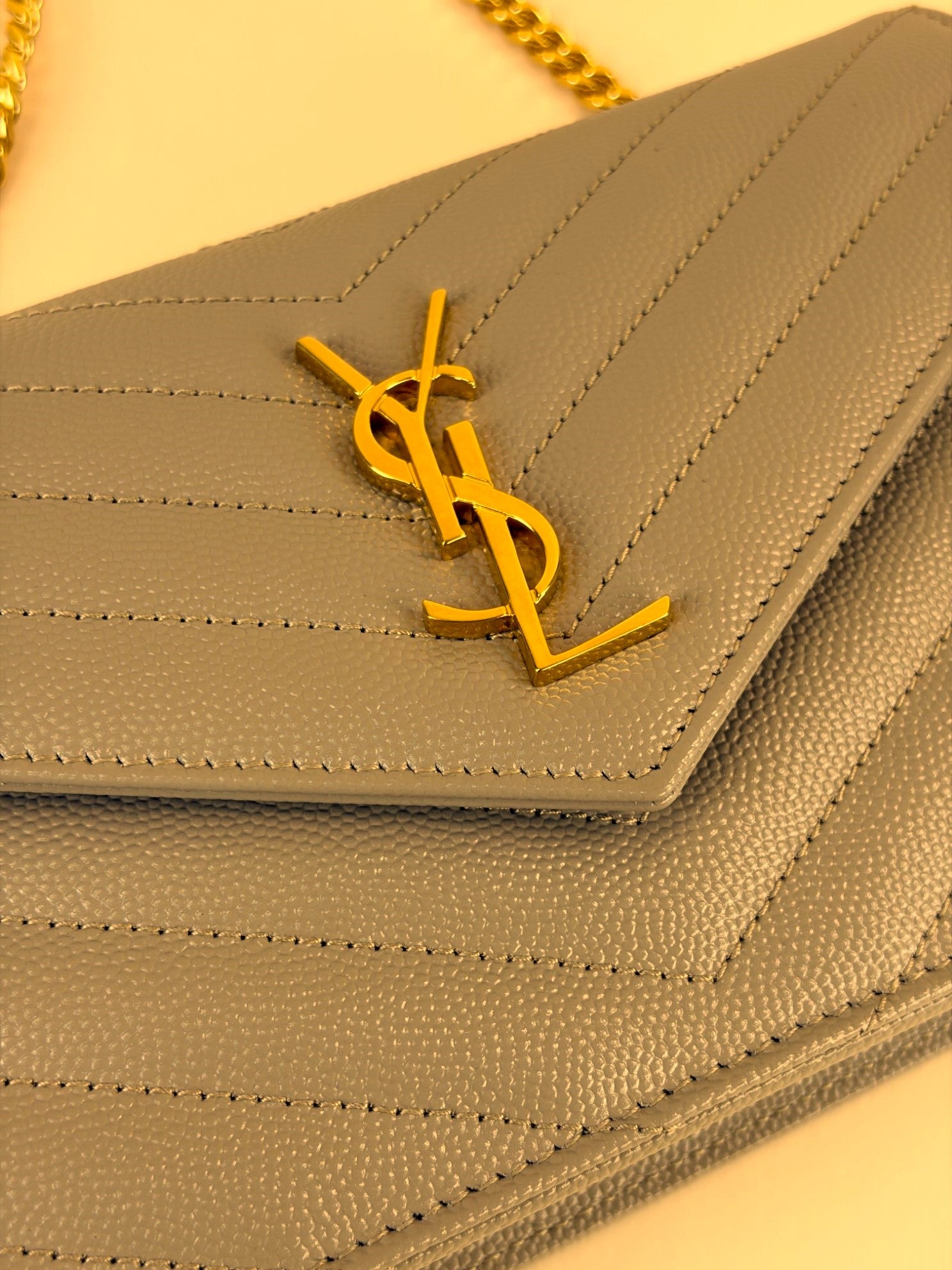 YSL Dark Beige Cassandre Envelope Wallet On Chain
