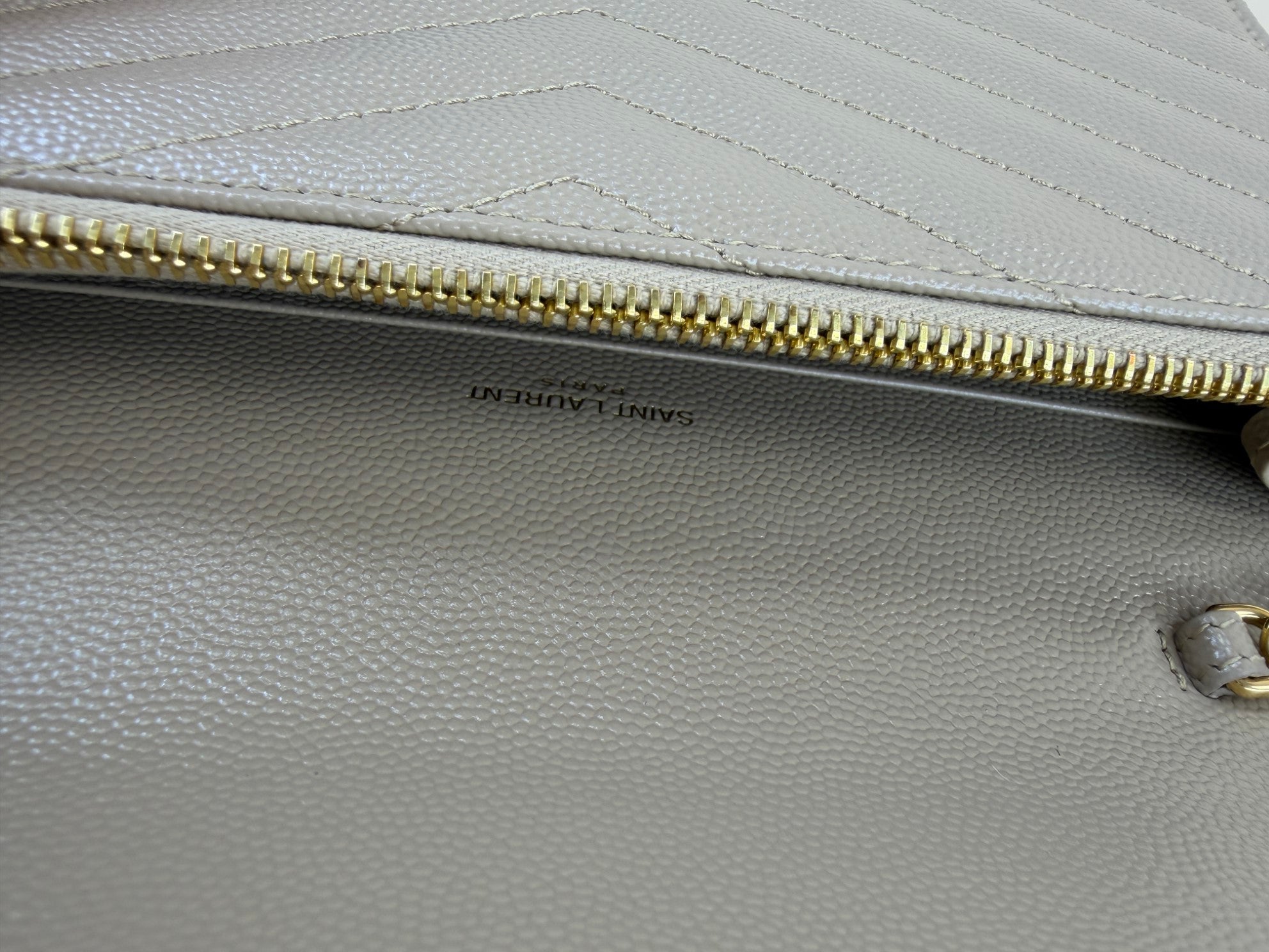 YSL Dark Beige Cassandre Envelope Wallet On Chain