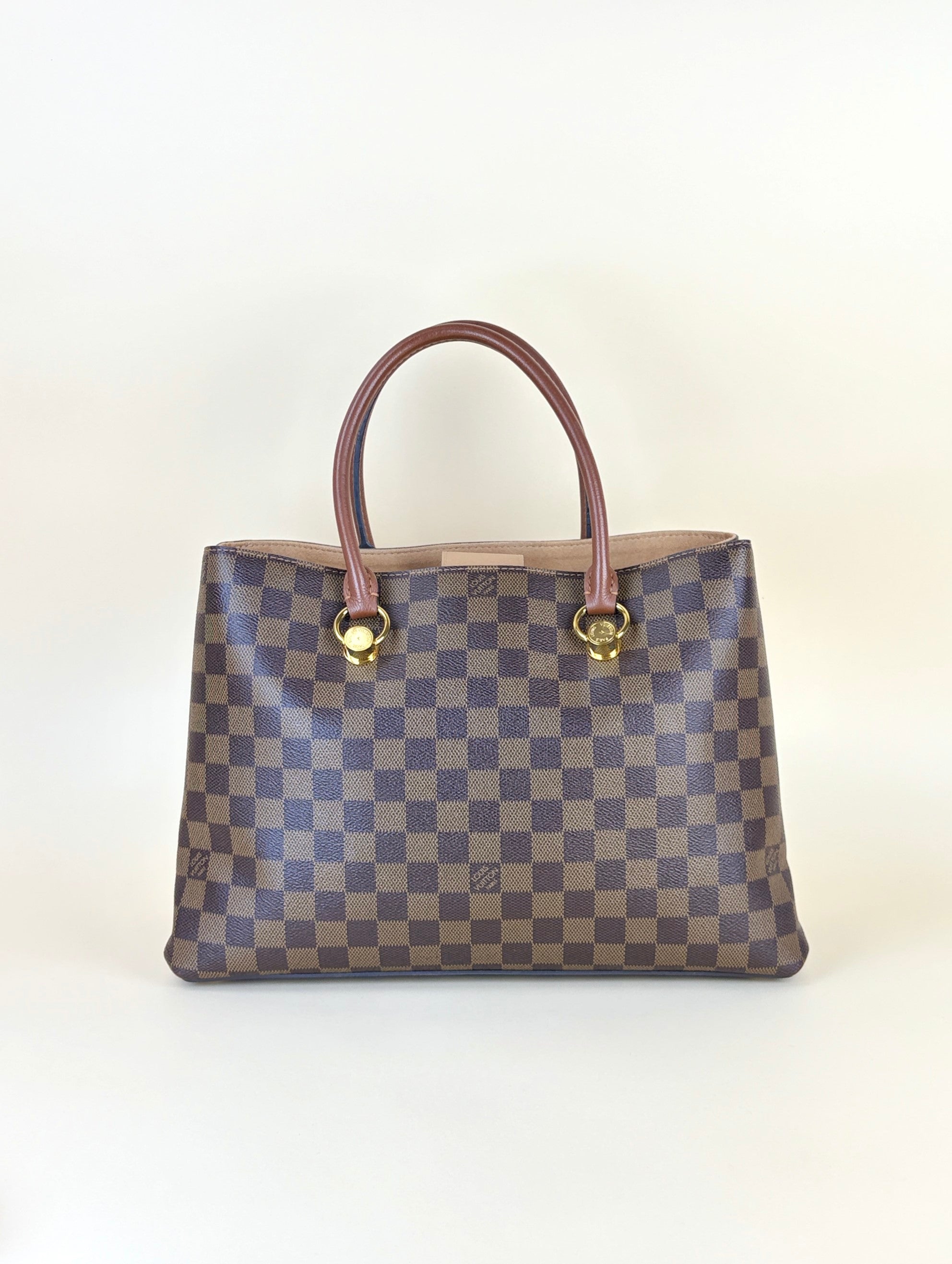 louis Vuitton creme calfskin Damier Ebene canvas lv riverside tote bag