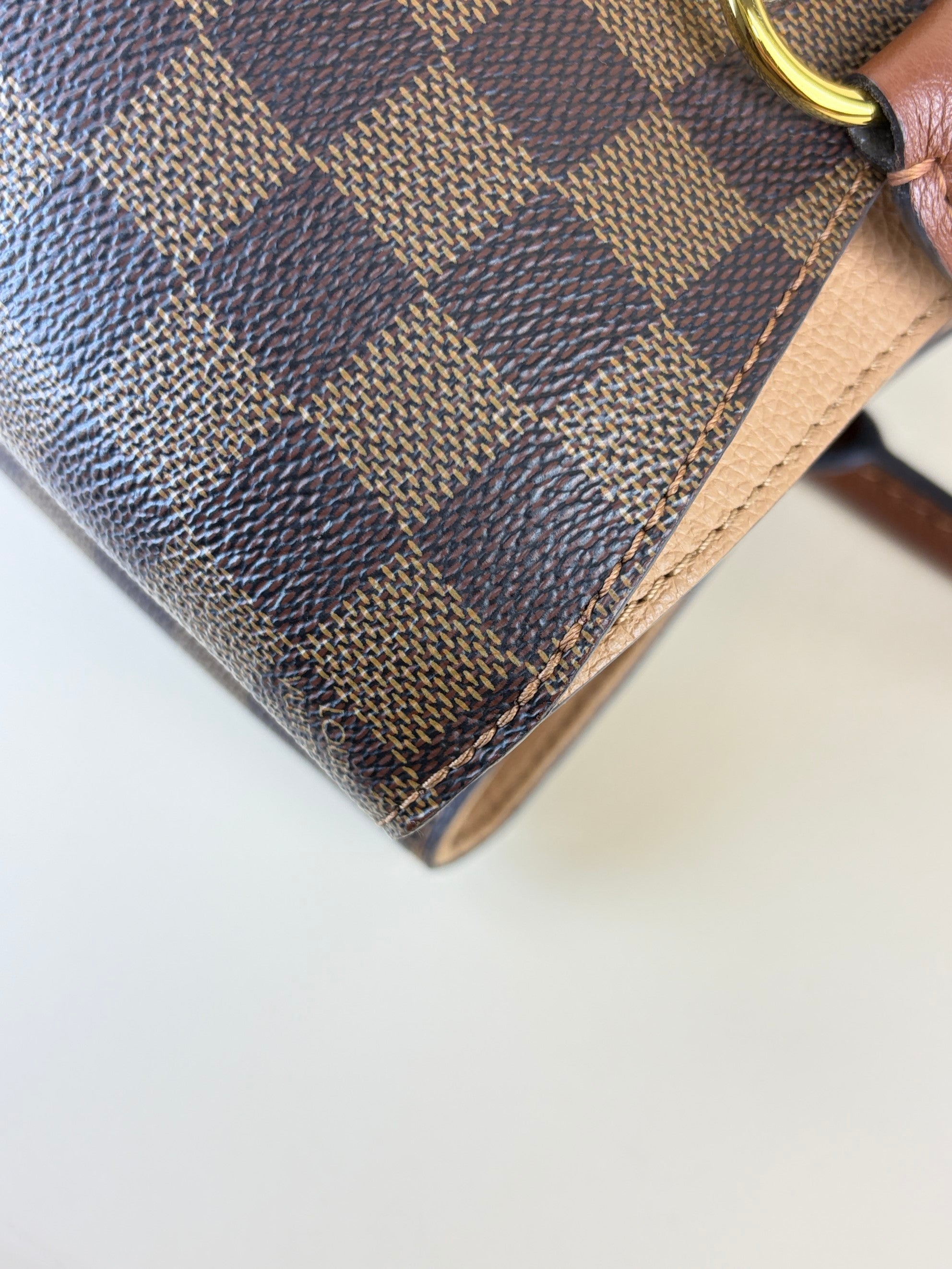 louis Vuitton creme calfskin Damier Ebene canvas lv riverside tote bag