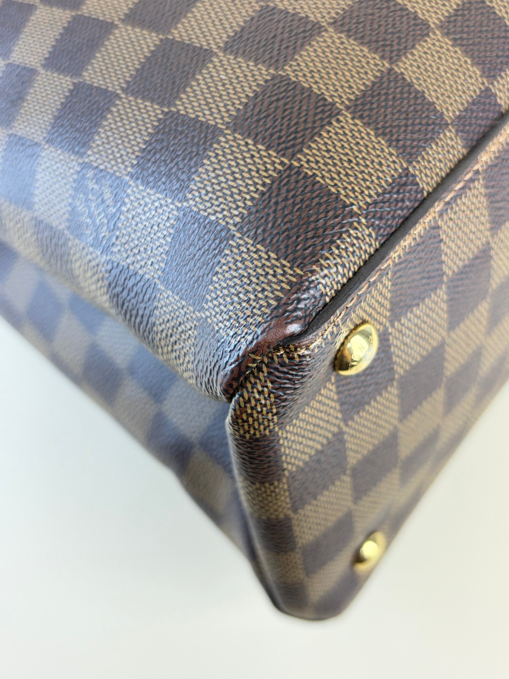 louis Vuitton creme calfskin Damier Ebene canvas lv riverside tote bag
