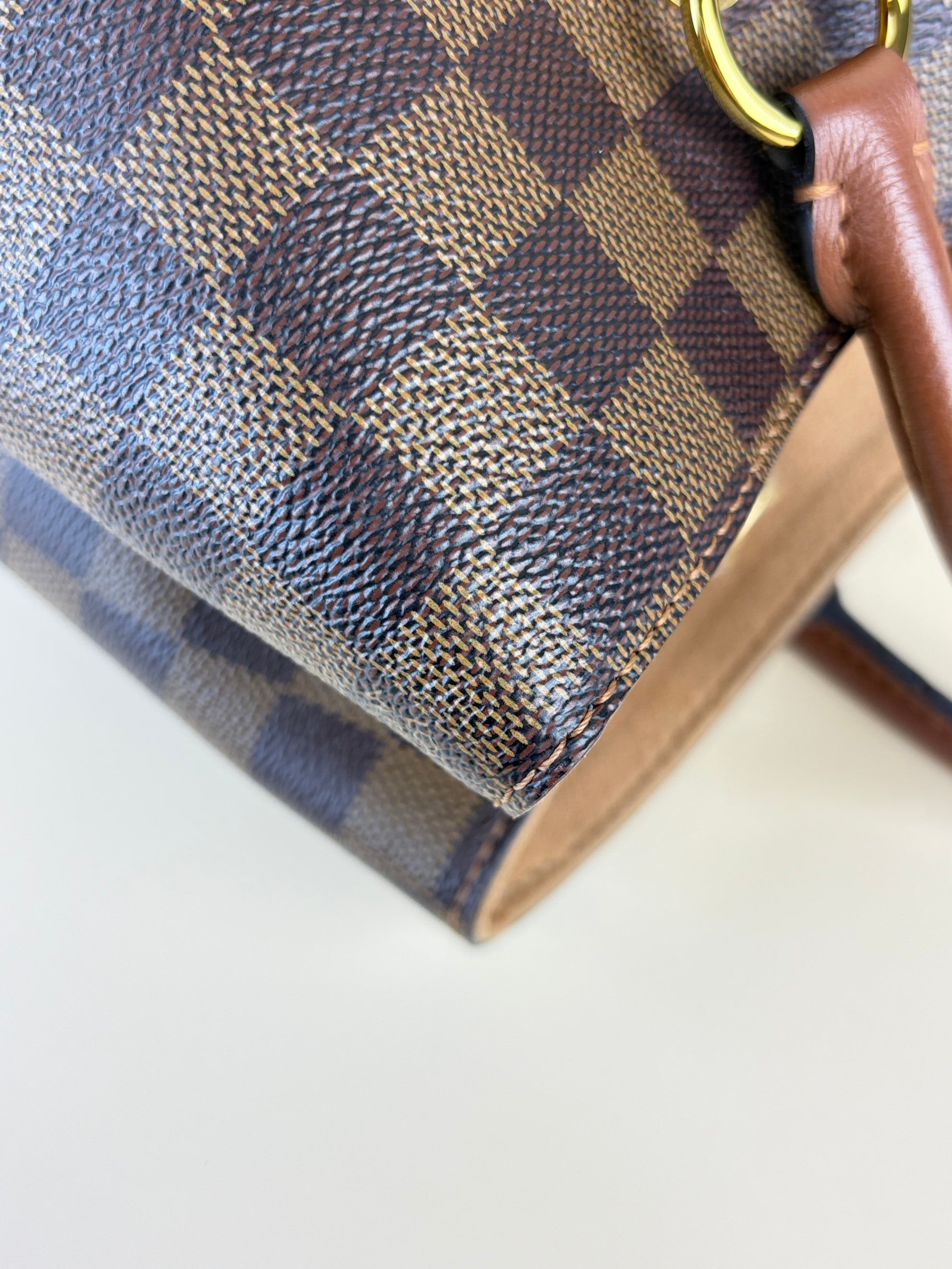 louis Vuitton creme calfskin Damier Ebene canvas lv riverside tote bag