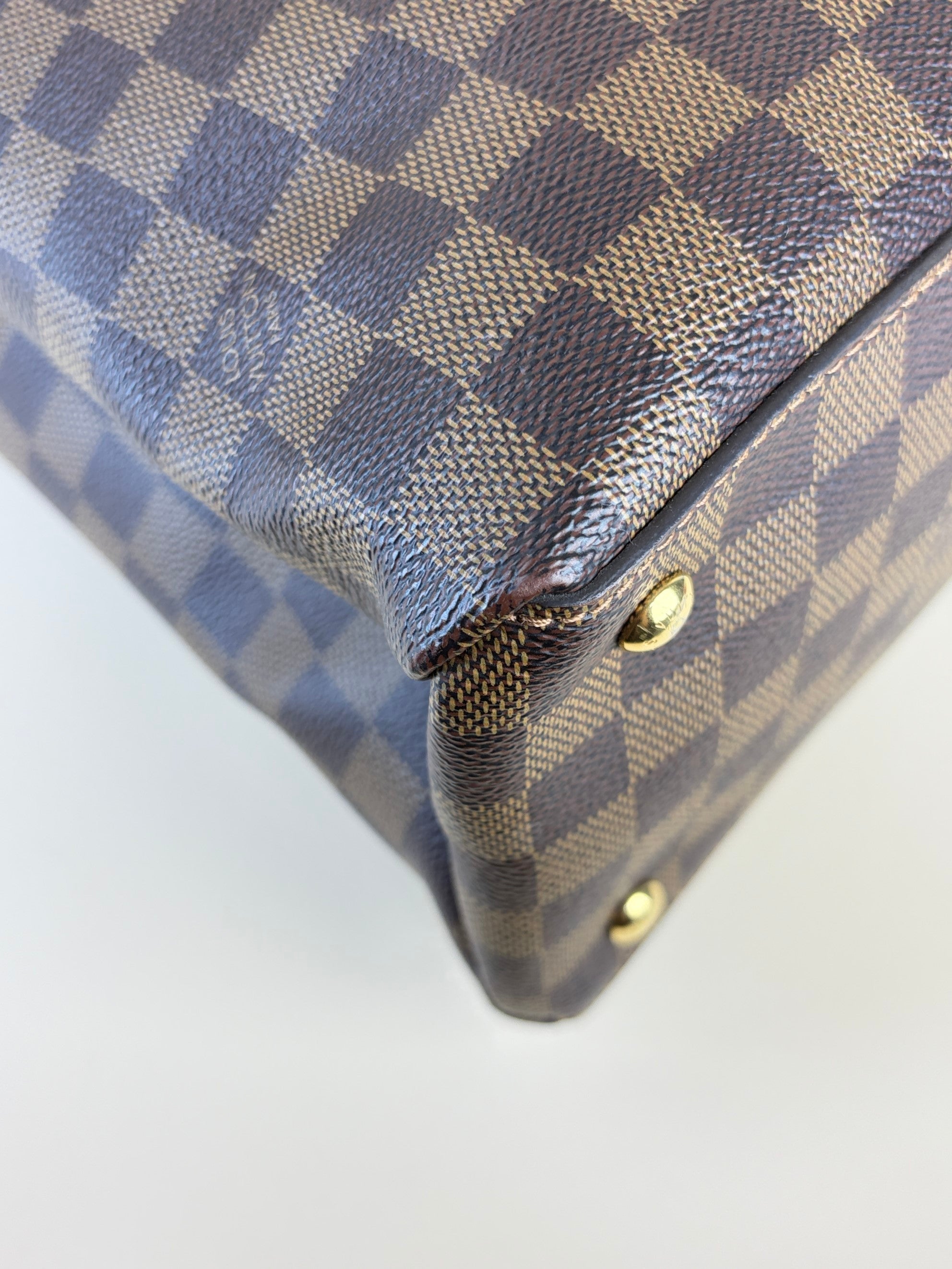 louis Vuitton creme calfskin Damier Ebene canvas lv riverside tote bag