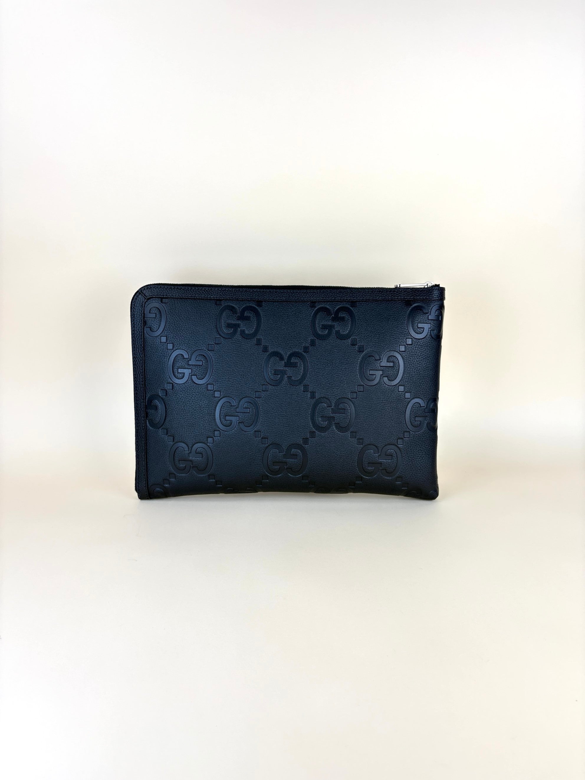 Gucci black jumbo gg document case pouch