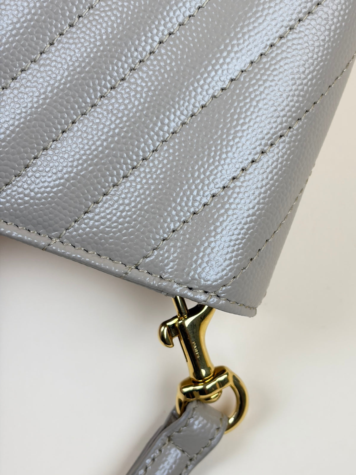 ysl dark beige grain de Poudre leather Cassandre flap