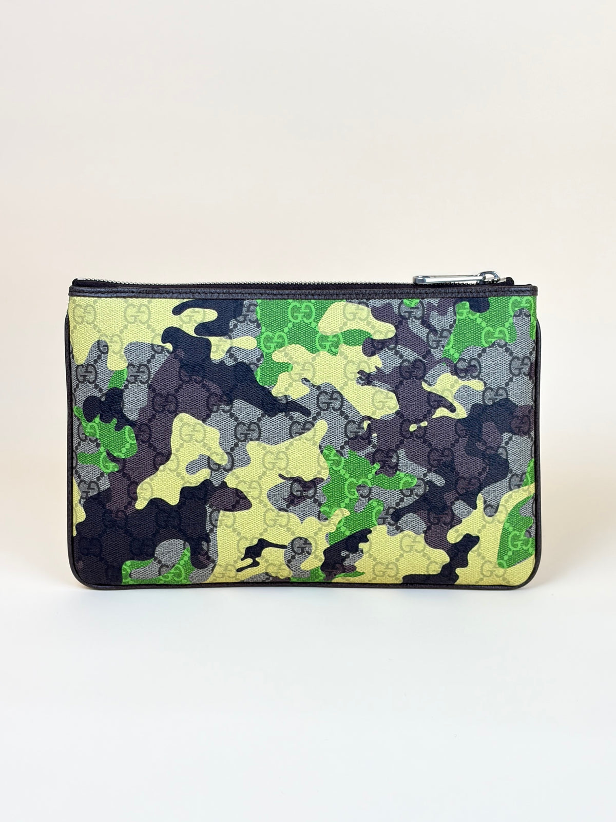 Gucci yellow/green GG supreme canvas camouflage pouch