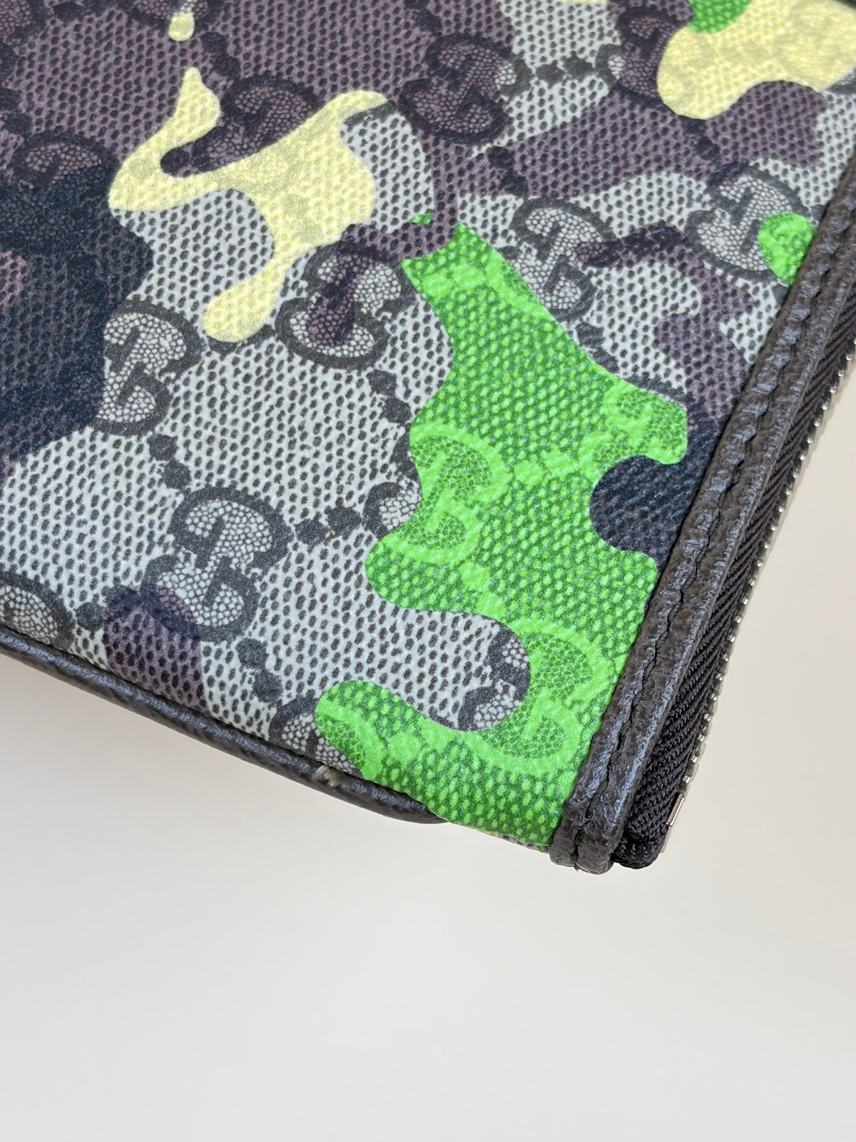 Gucci yellow/green GG supreme canvas camouflage pouch