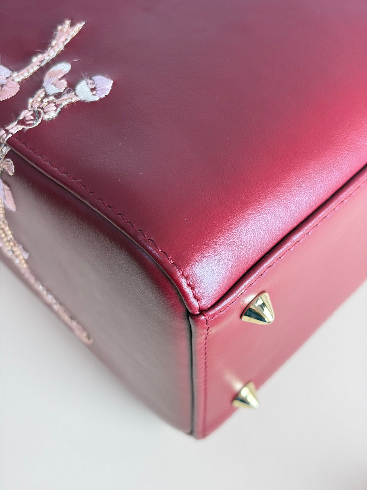 Christian Dior Burgandy calfskin cherry blossom Lady Dior Medium Bag