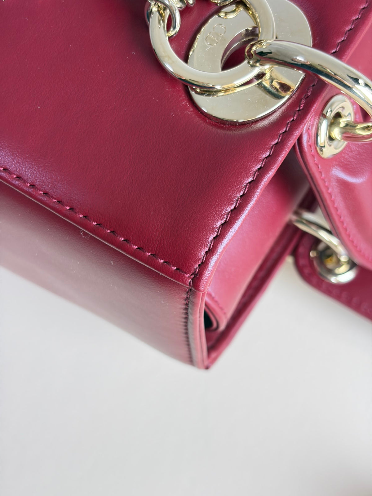 Christian Dior Burgandy calfskin cherry blossom Lady Dior Medium Bag