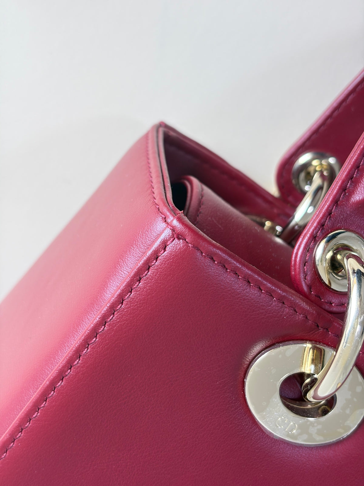 Christian Dior Burgandy calfskin cherry blossom Lady Dior Medium Bag