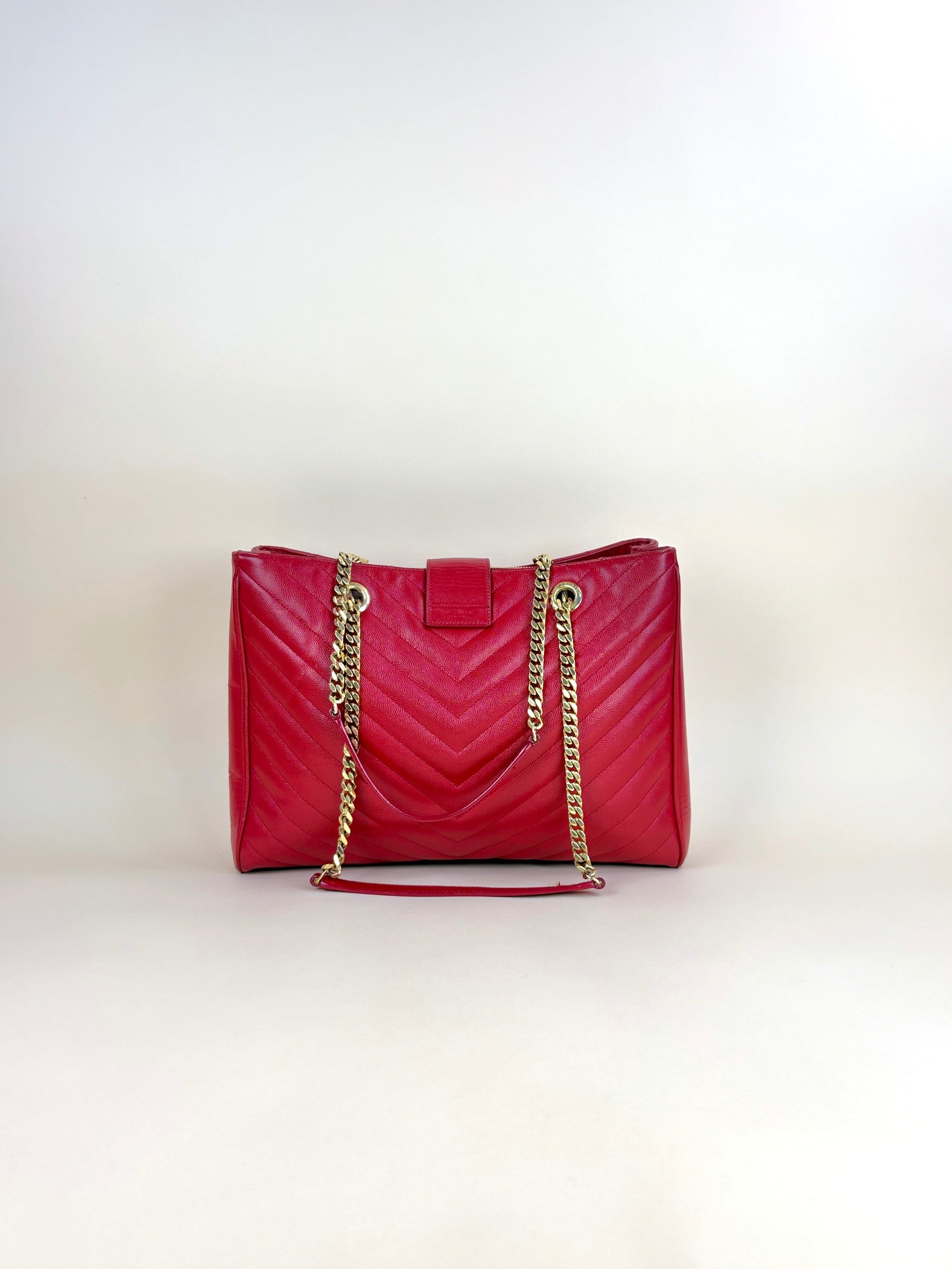 YSL red classic Monogram shopping bag