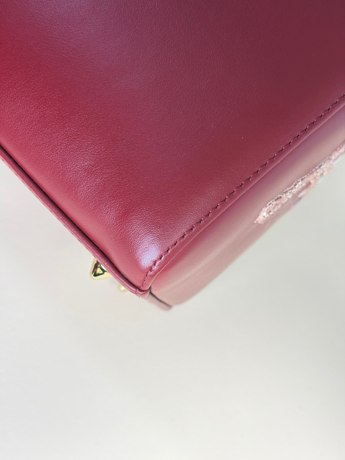Christian Dior Burgandy calfskin cherry blossom Lady Dior Medium Bag