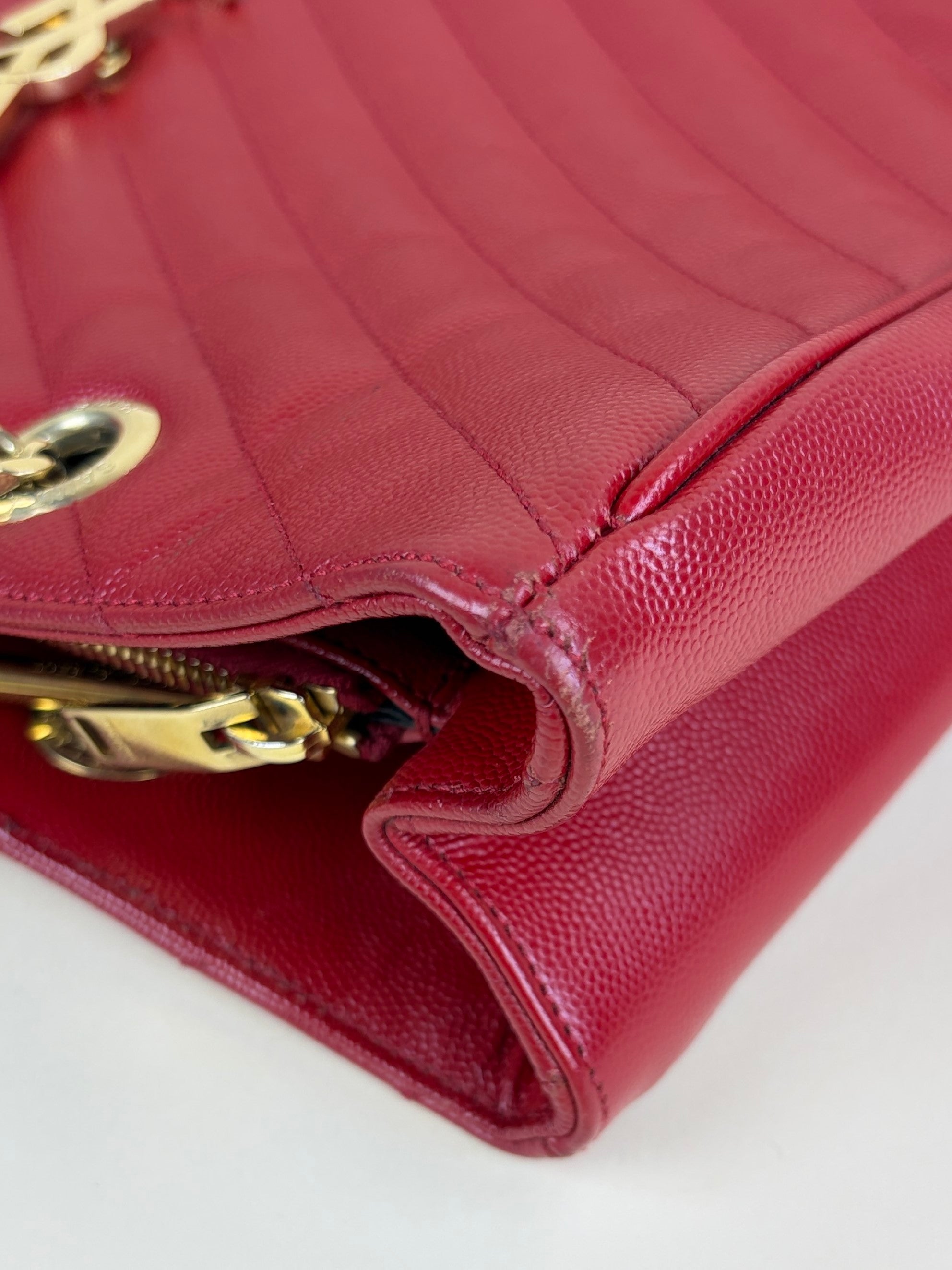 YSL red classic Monogram shopping bag
