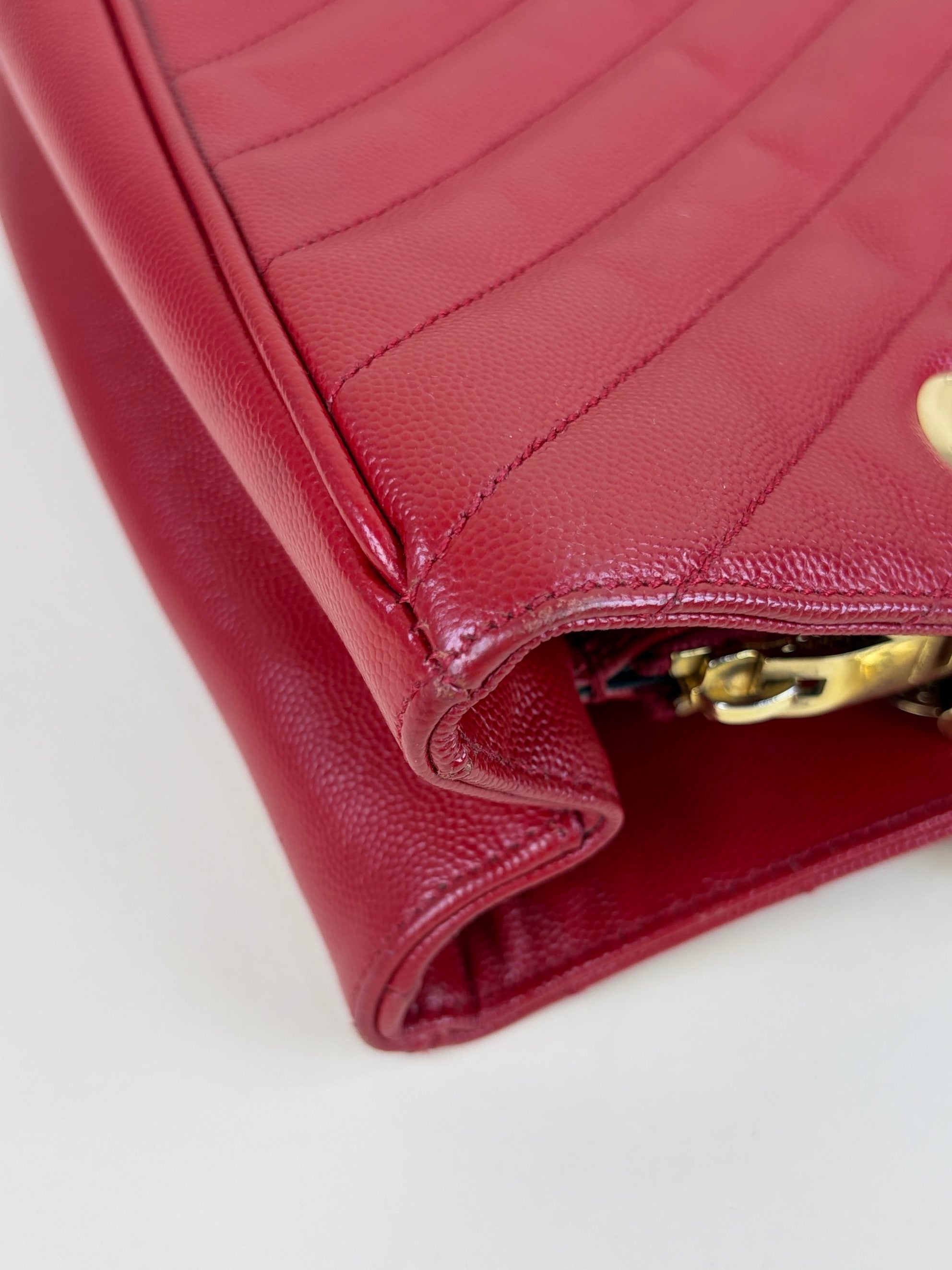 YSL red classic Monogram shopping bag