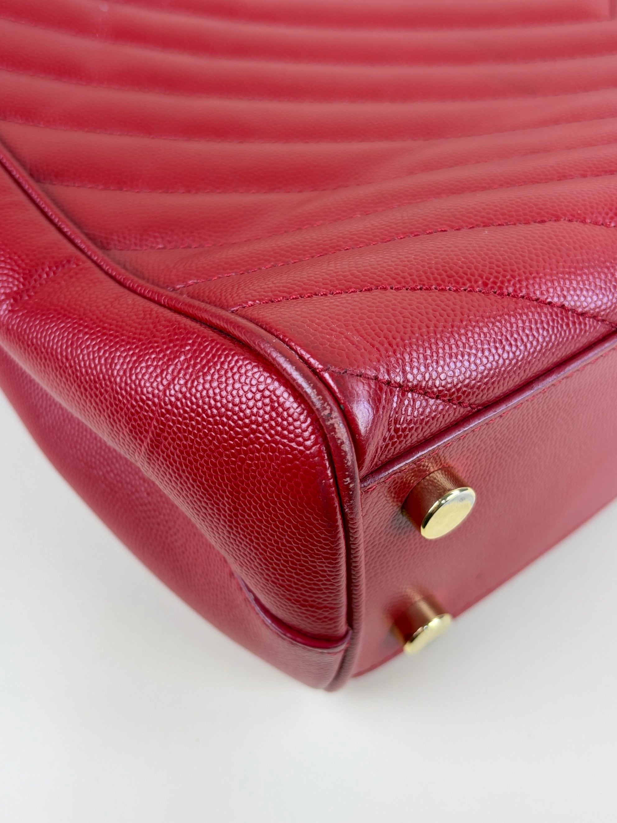 YSL red classic Monogram shopping bag