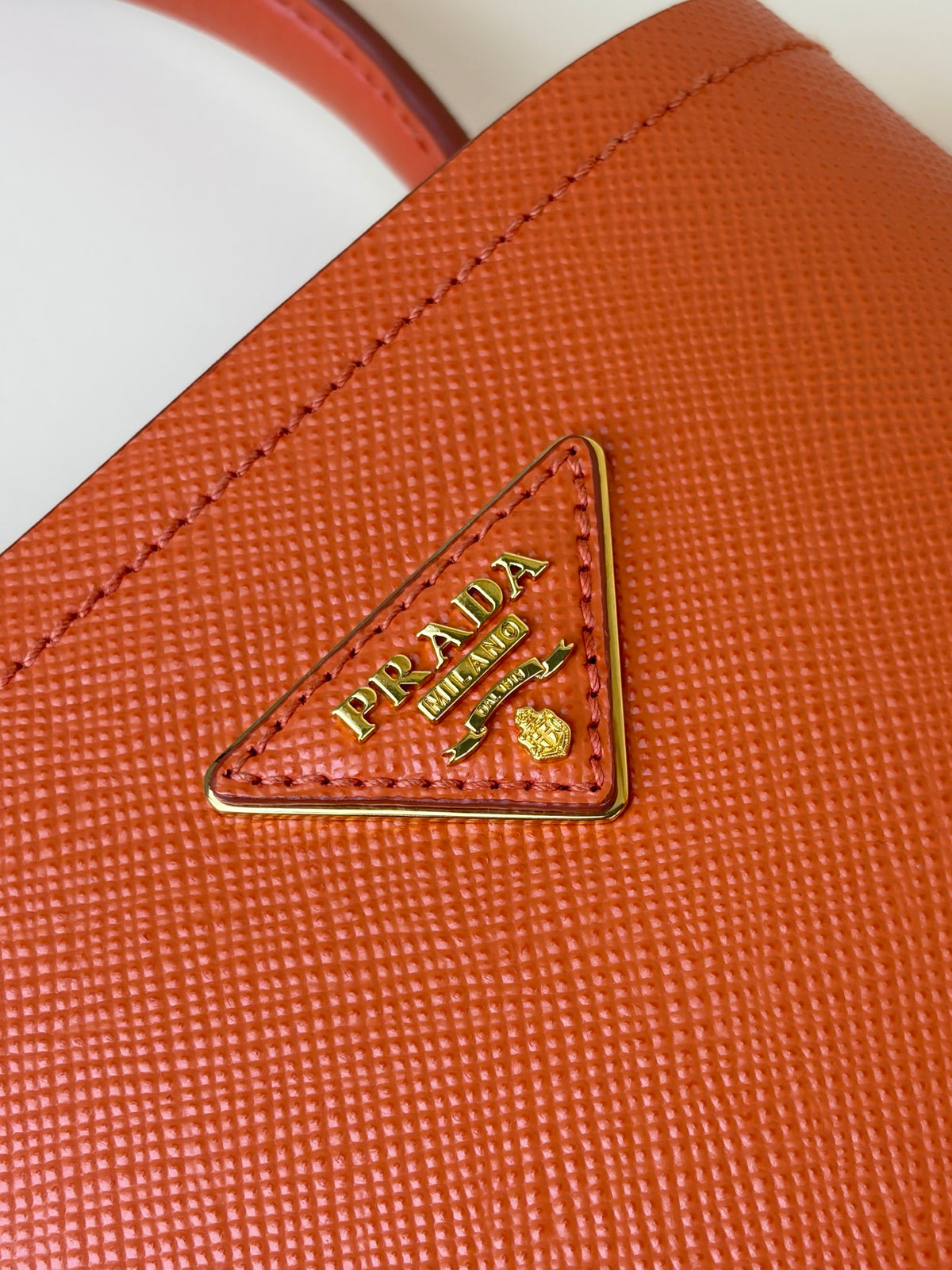 Prada orange saffiano leather Panier mini Bag