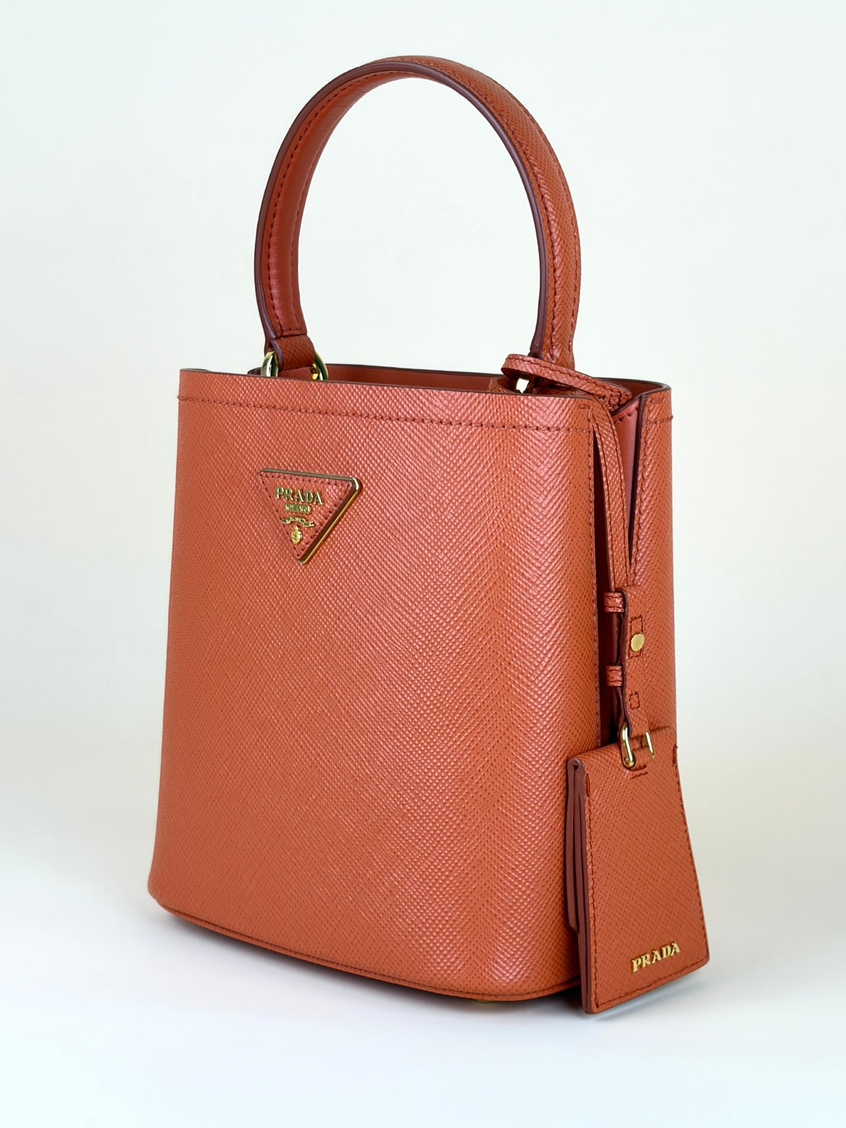 Prada orange saffiano leather Panier mini Bag