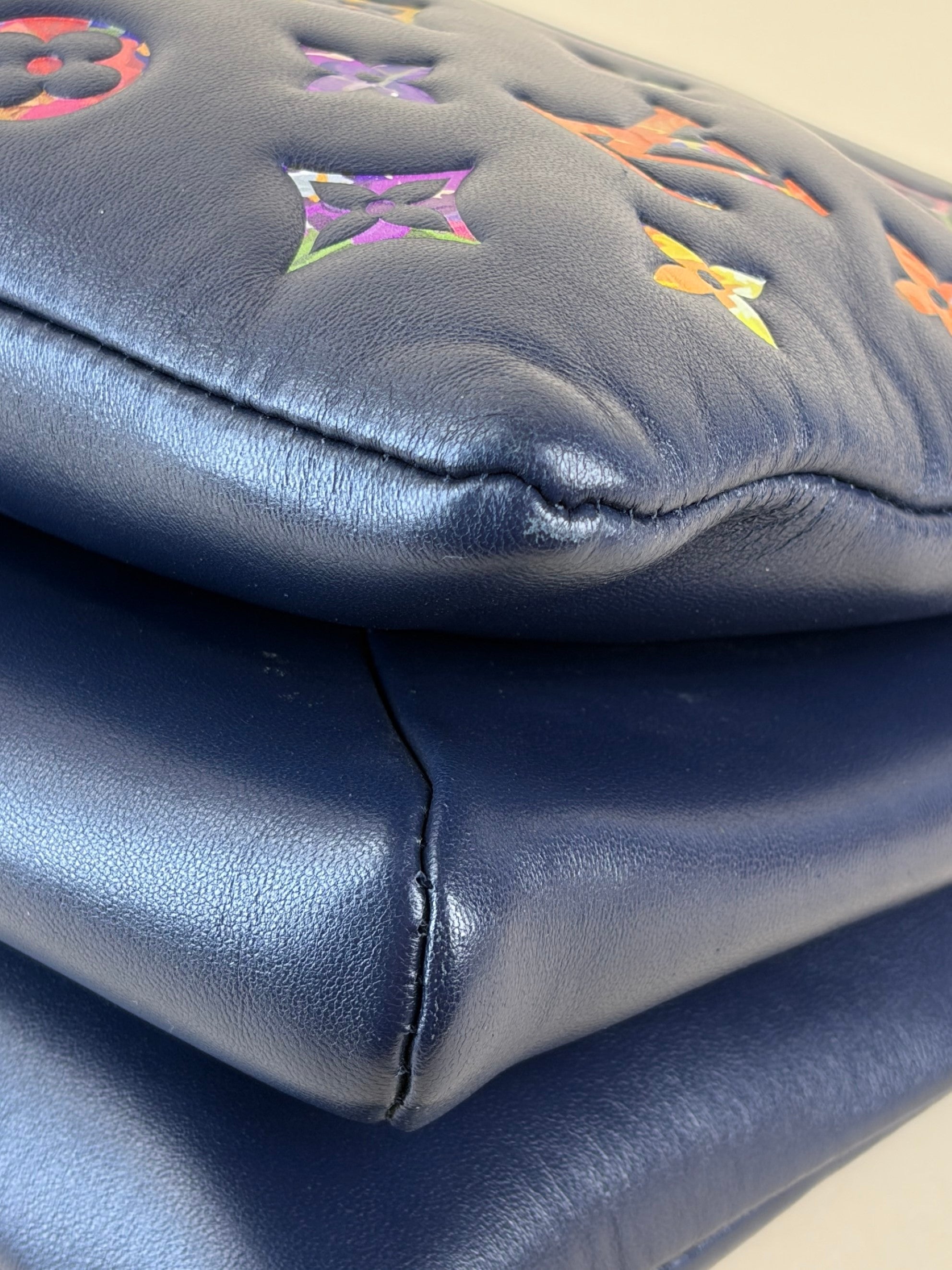 louis Vuitton navy blue lambskin embossed monogram lv garden coissin pm