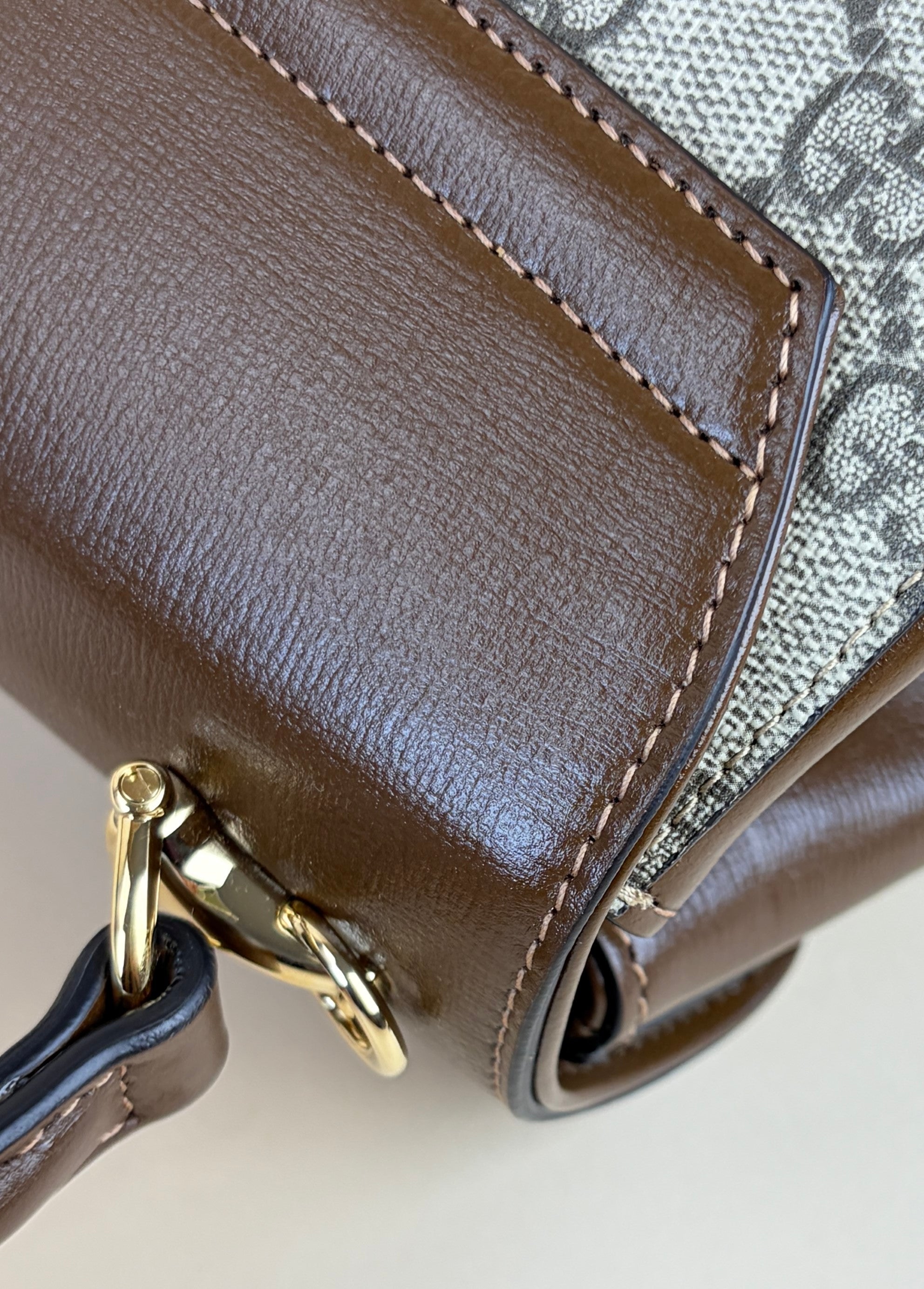 Gucci horse bit 1955 mini brown leather gg supreme canvas tote bag