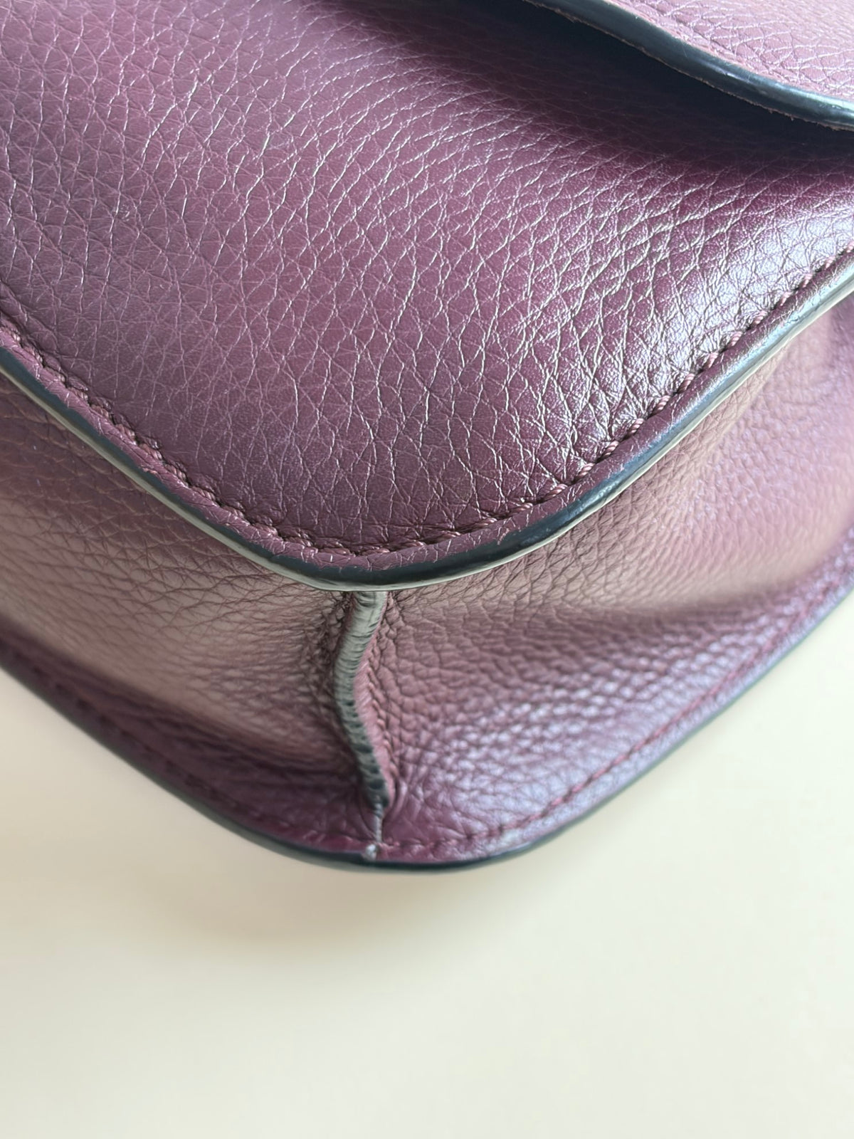 Valentino Burgandy pebbled calfskin glam lock Rockstud medium flap bag