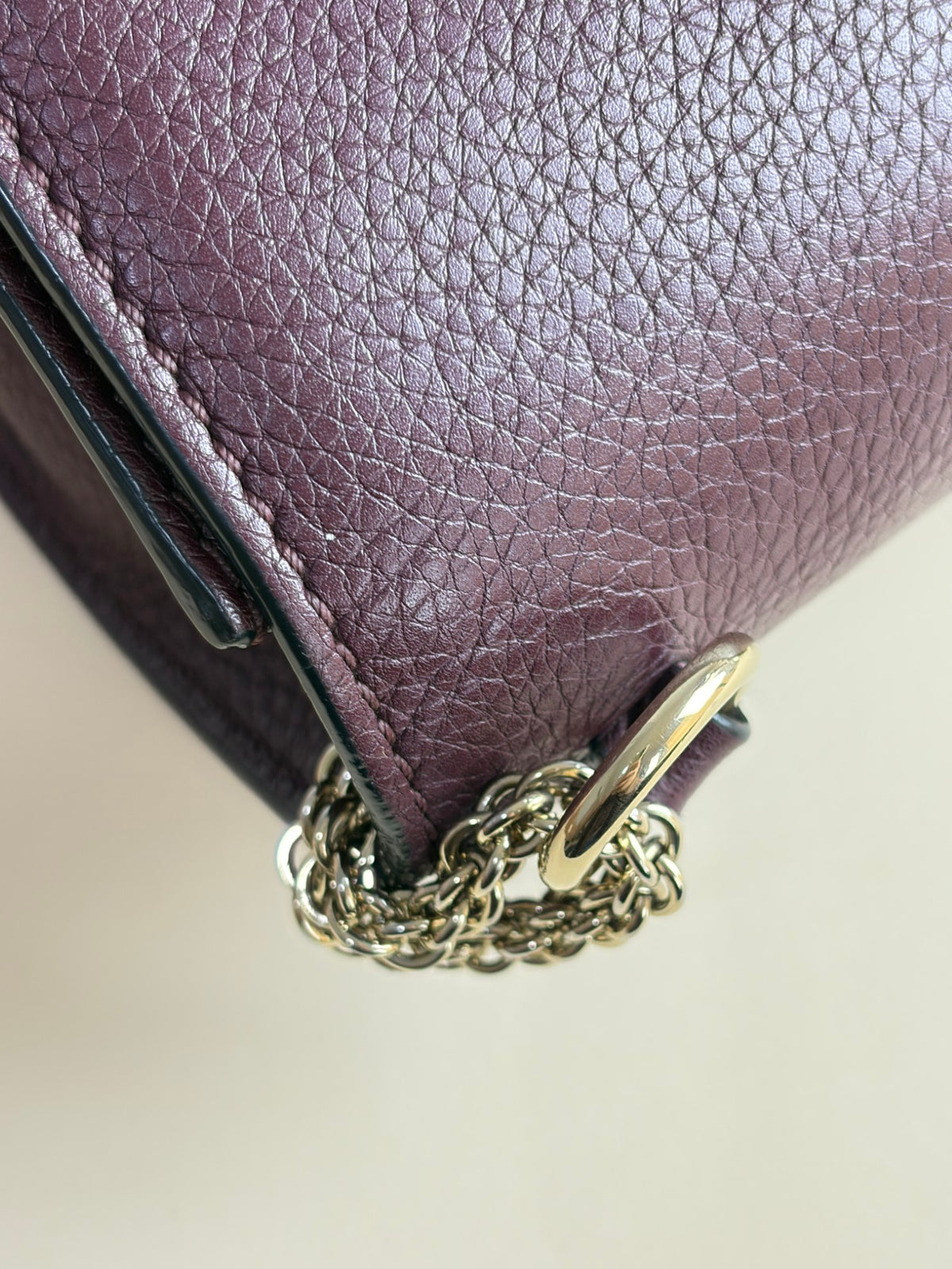 Valentino Burgandy pebbled calfskin glam lock Rockstud medium flap bag