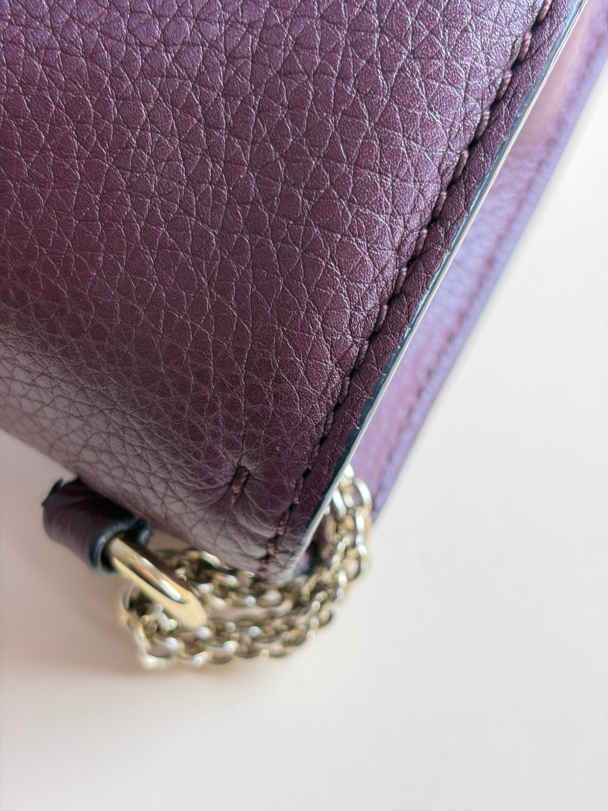 Valentino Burgandy pebbled calfskin glam lock Rockstud medium flap bag