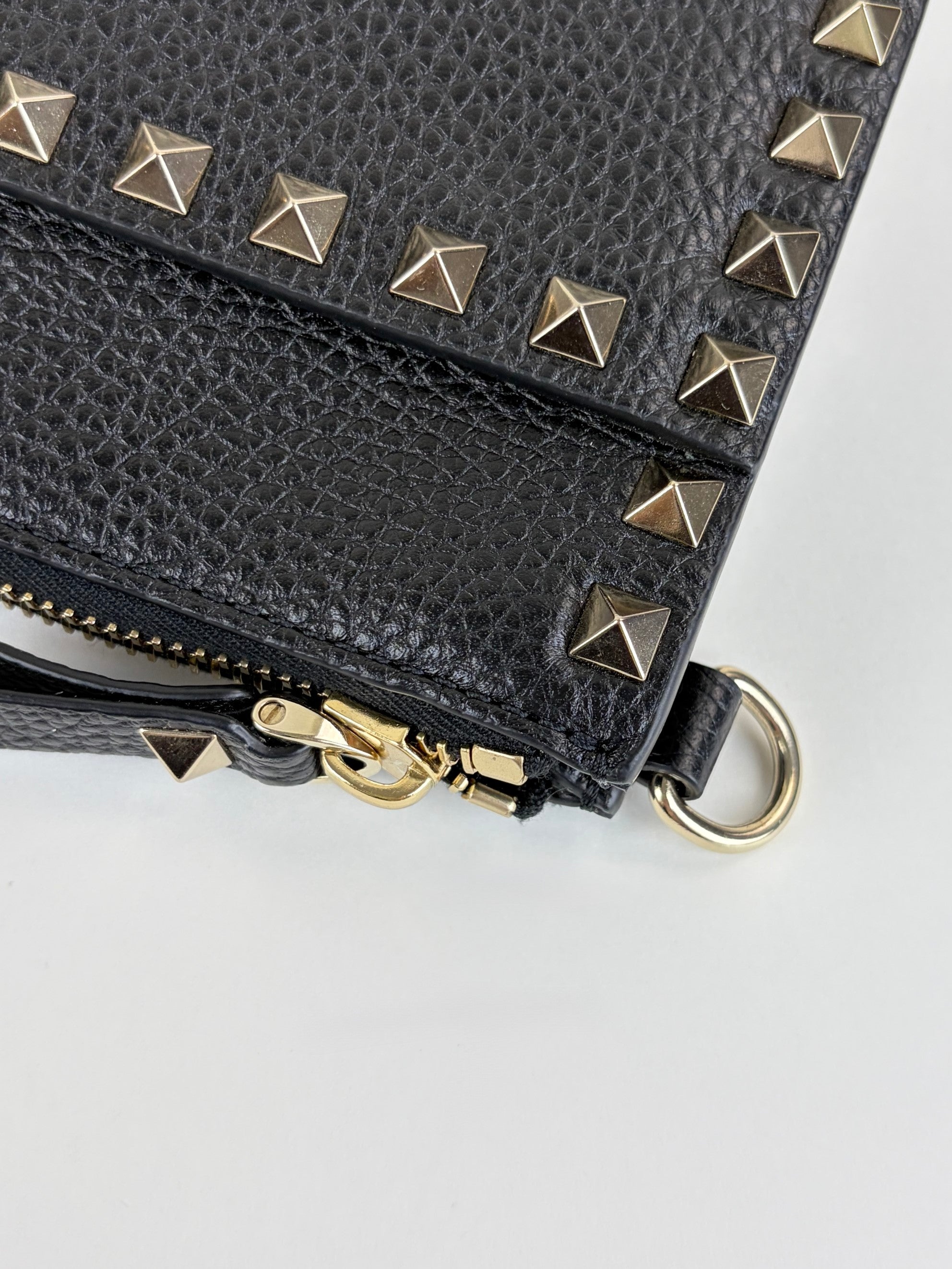 Valentino Black pebbled calfskin rock stud medium zip pouch