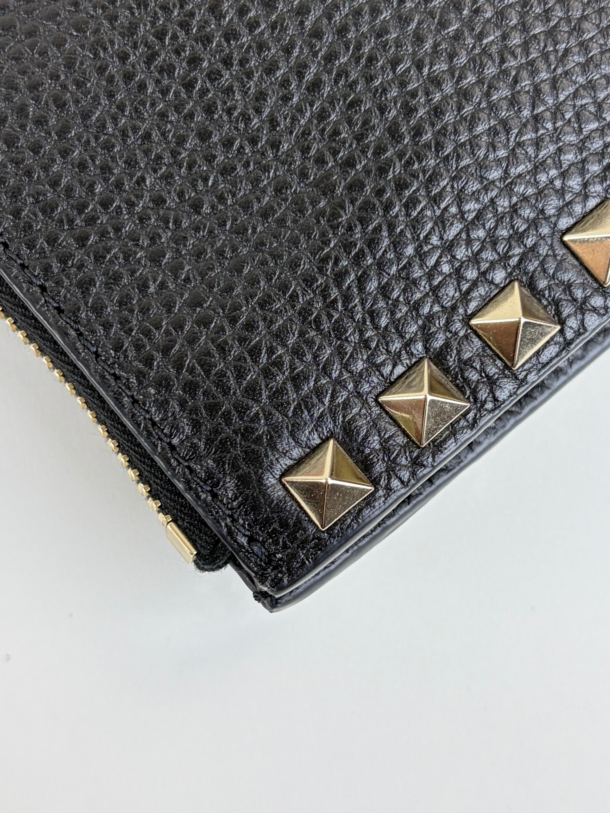 Valentino Black pebbled calfskin rock stud medium zip pouch