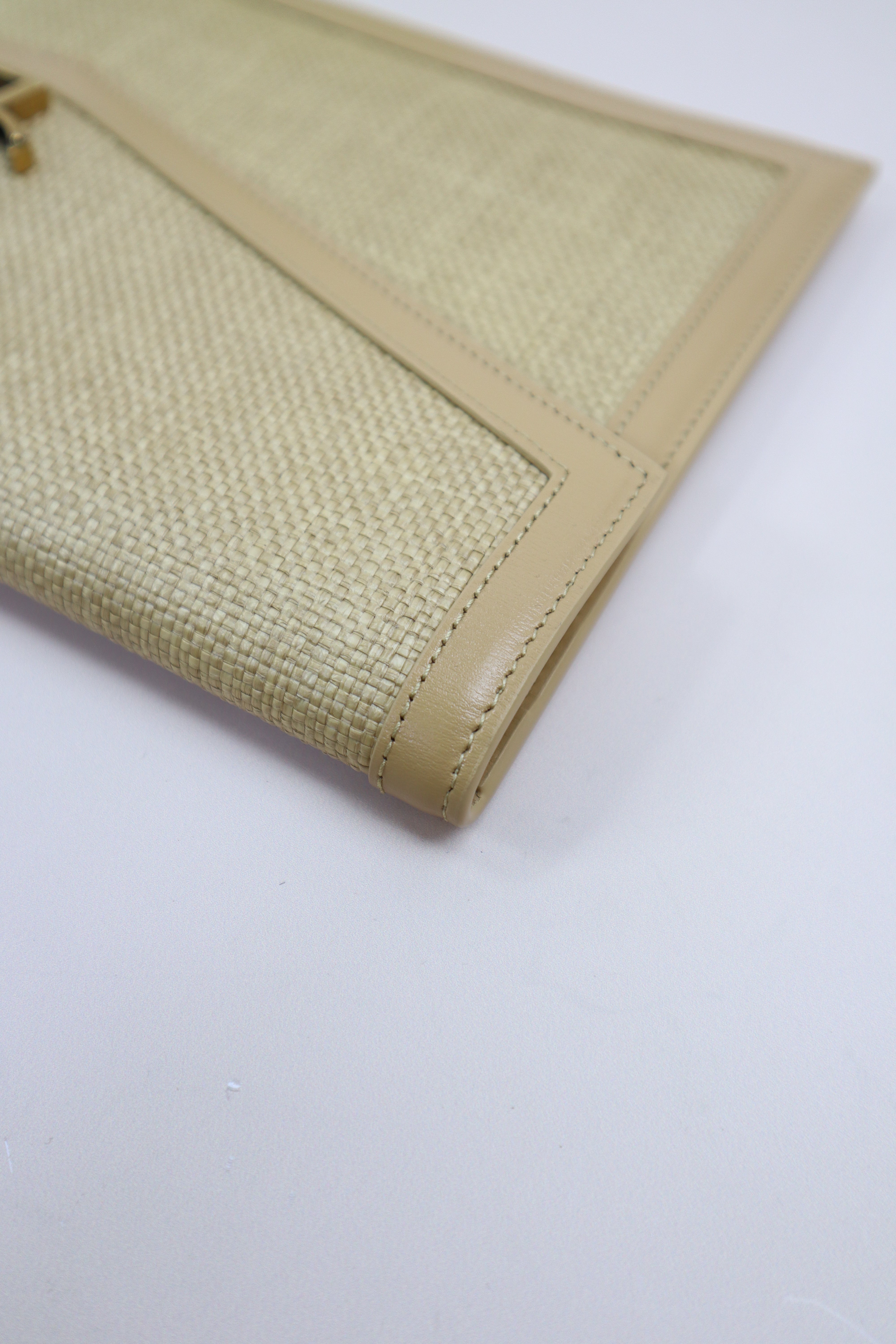 YSL Beige Micro Raffia Uptown Pouch