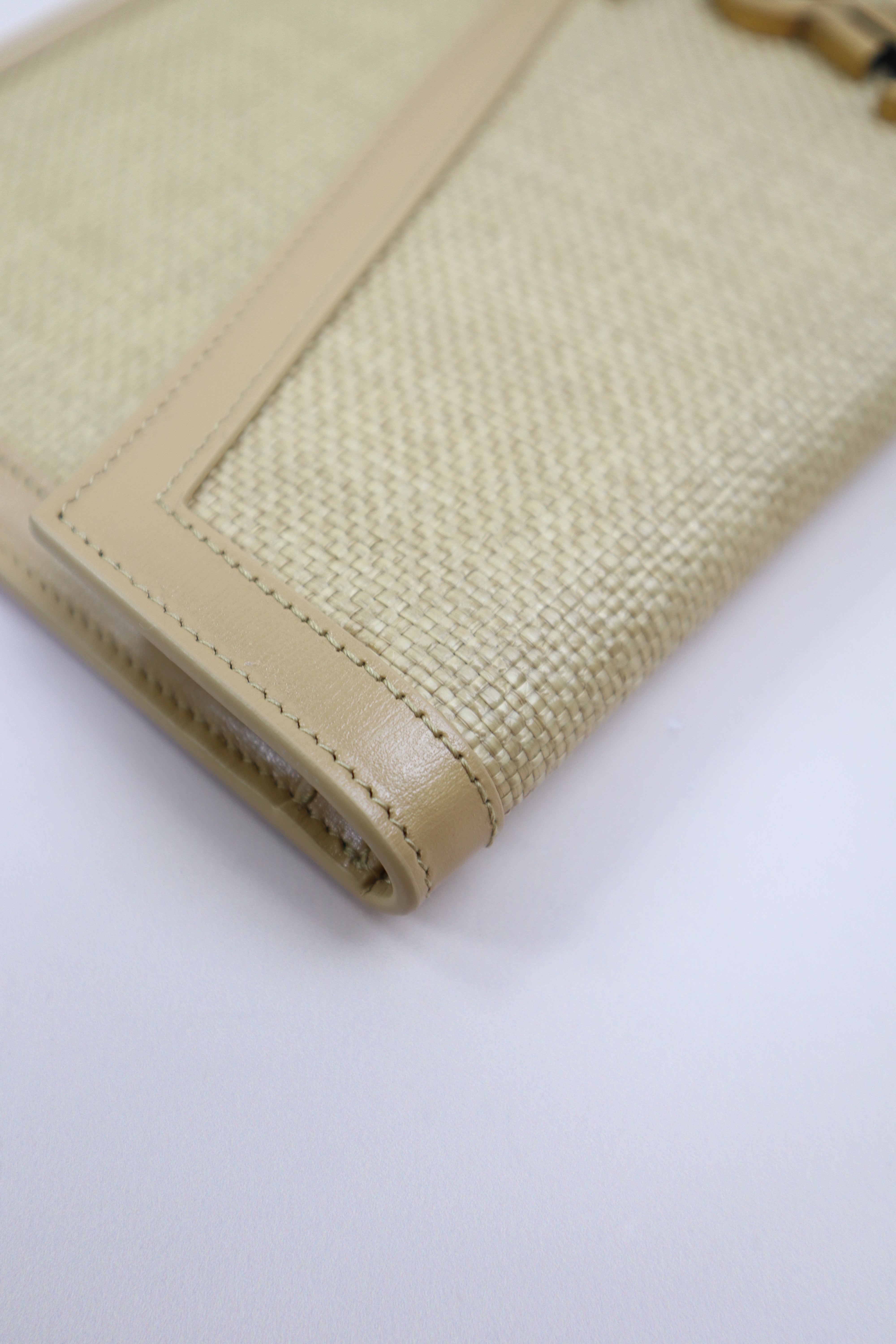 YSL Beige Micro Raffia Uptown Pouch