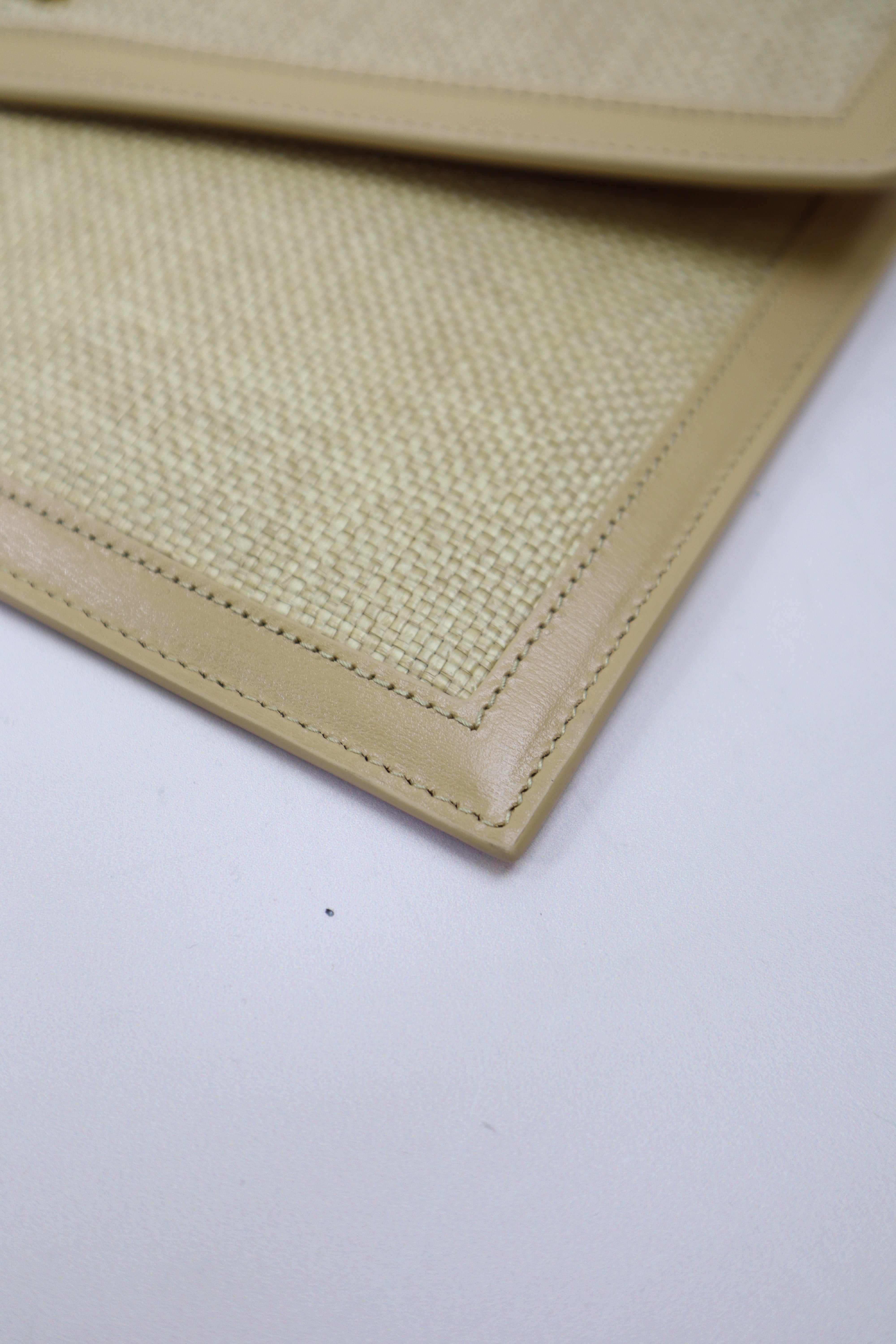 YSL Beige Micro Raffia Uptown Pouch