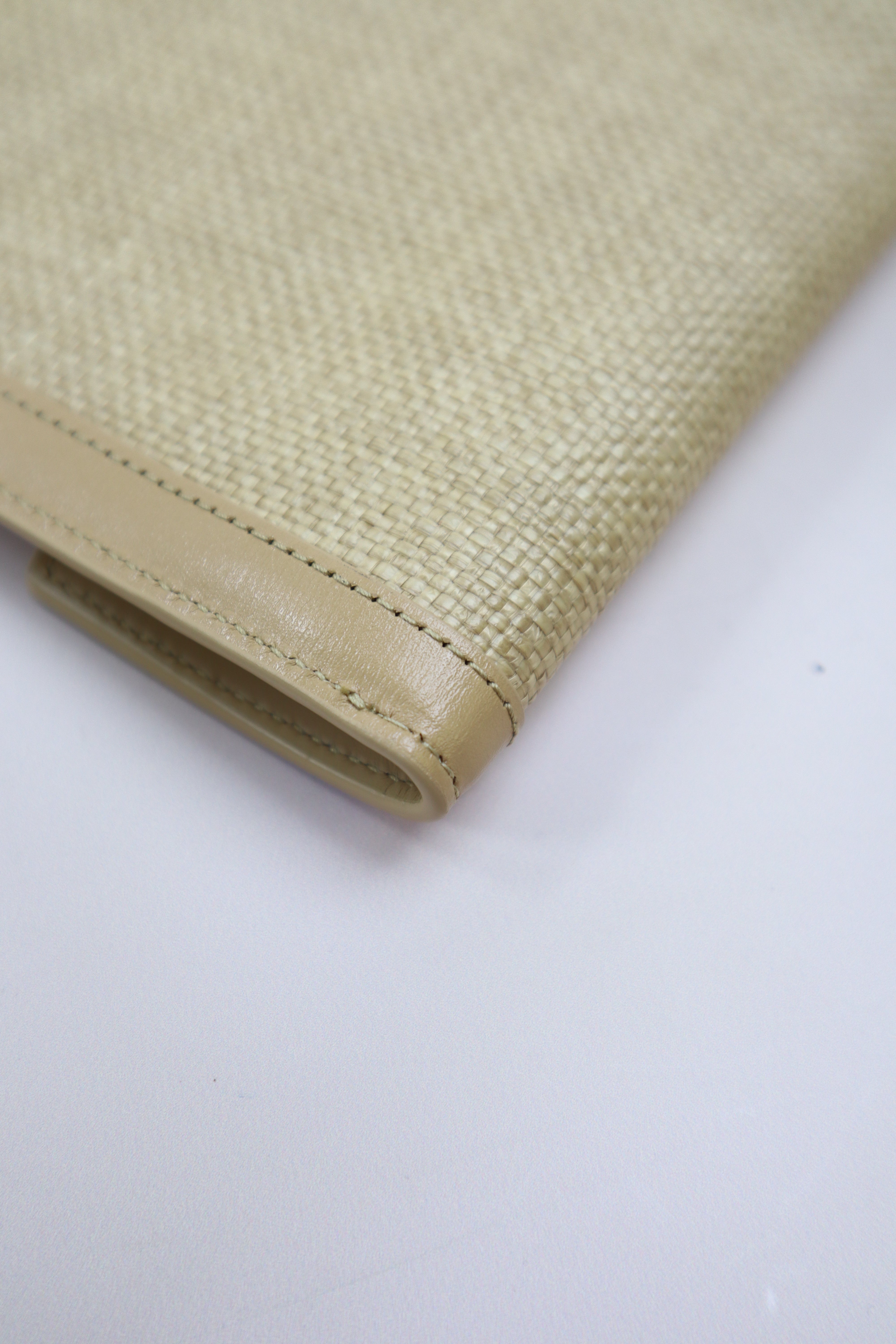 YSL Beige Micro Raffia Uptown Pouch