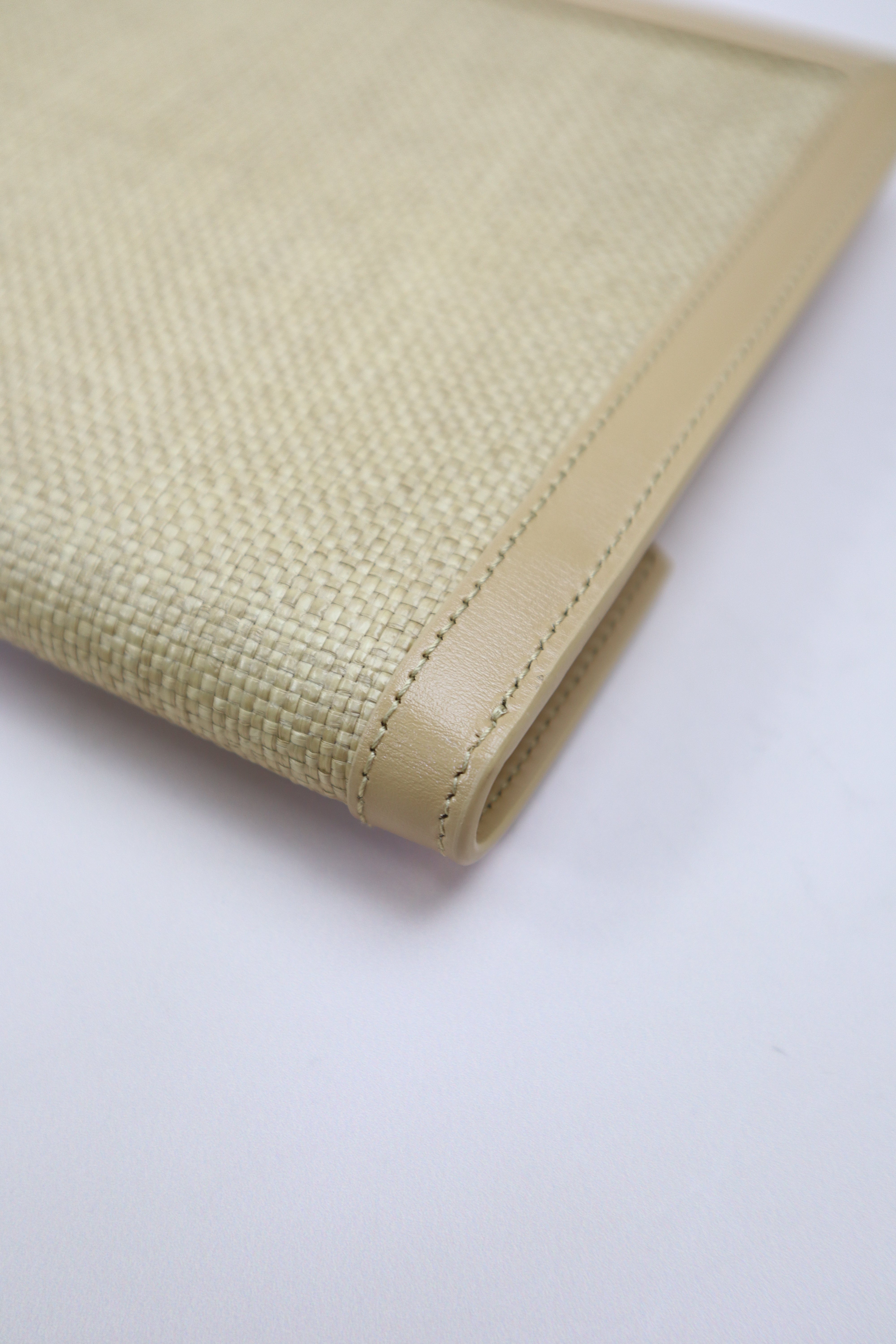 YSL Beige Micro Raffia Uptown Pouch