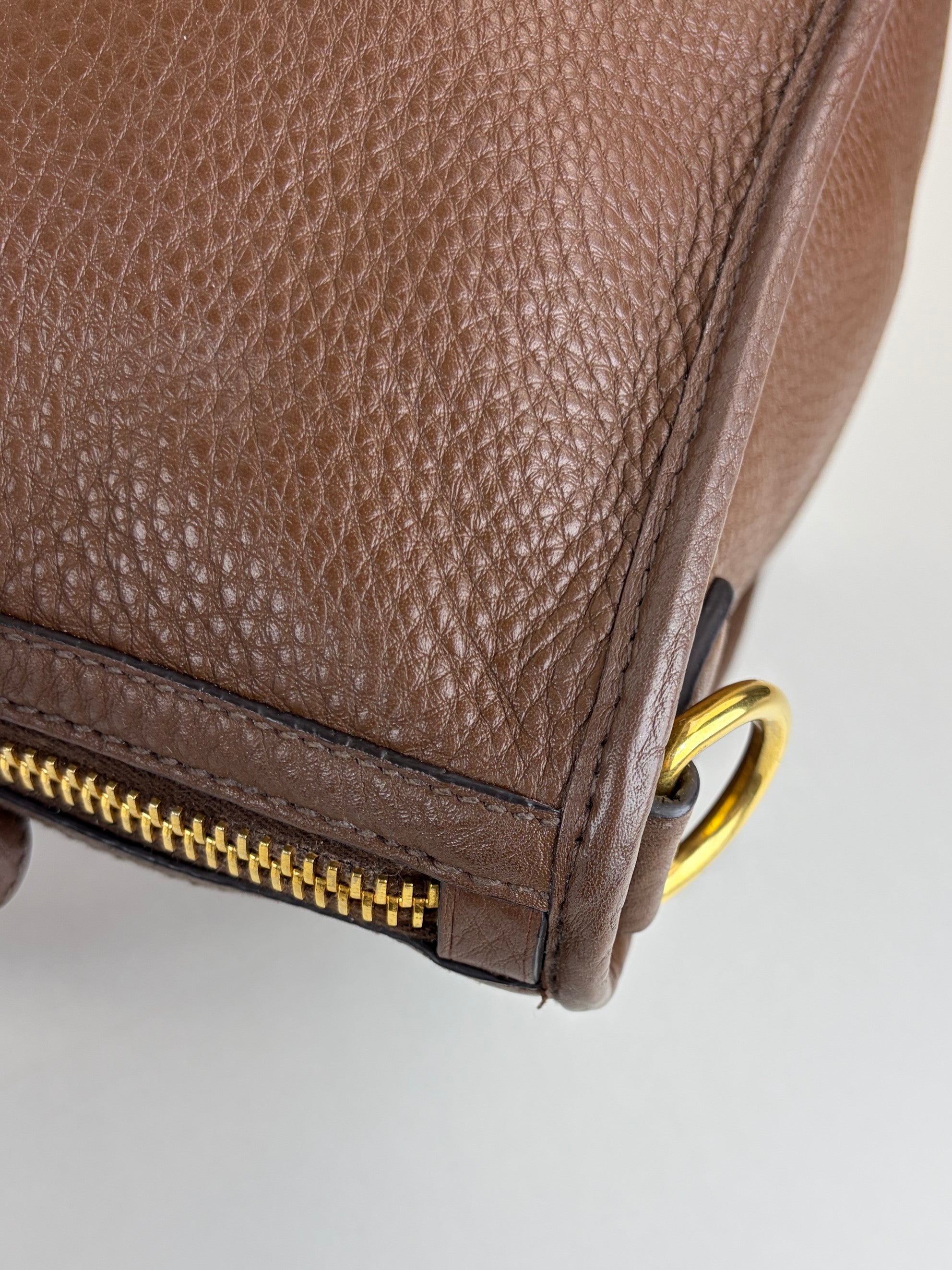 Prada Vitello Daino leather zip brown tote bag