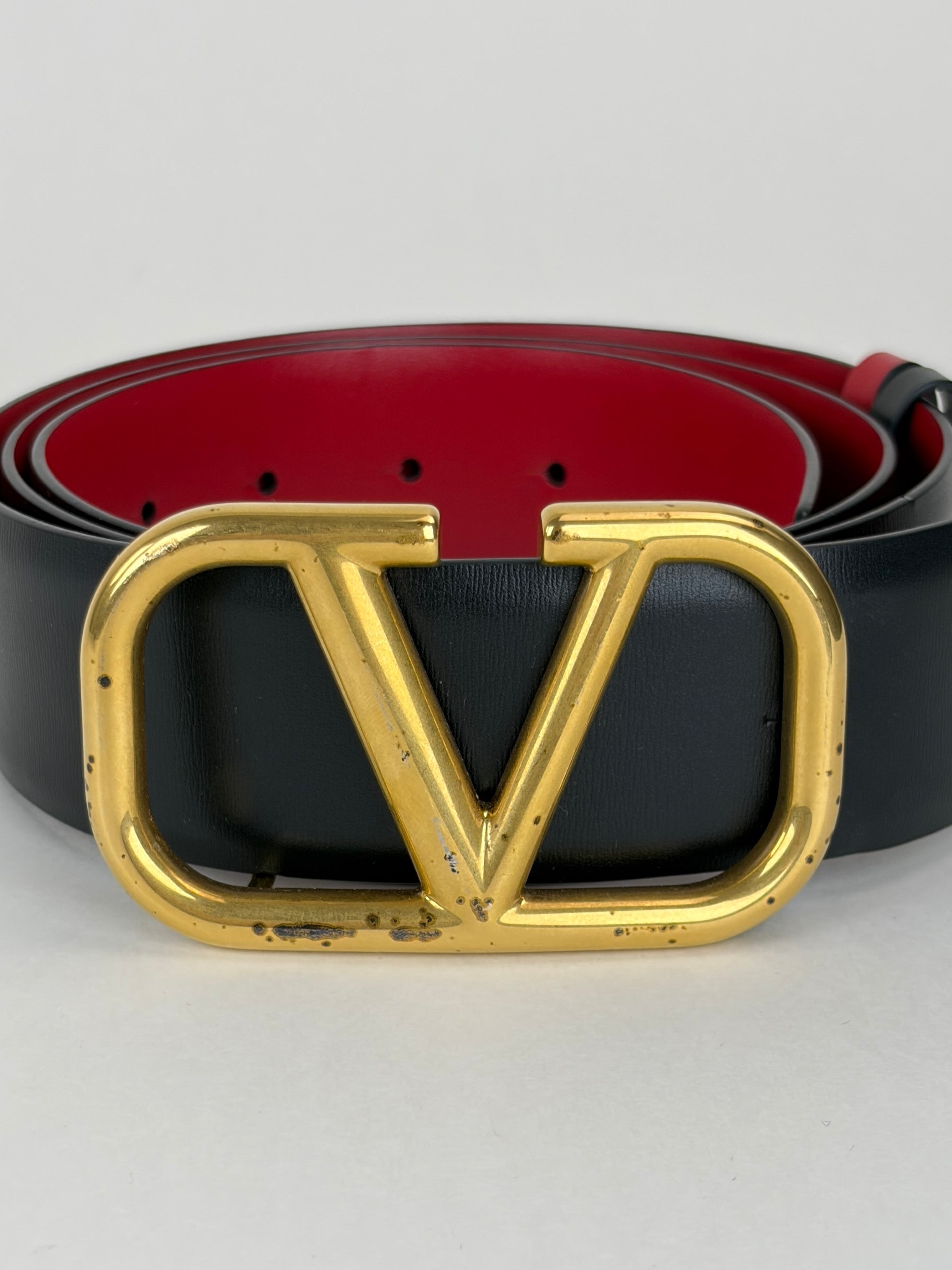 Valentino black and red V logo signature reversible belt 40 mm
