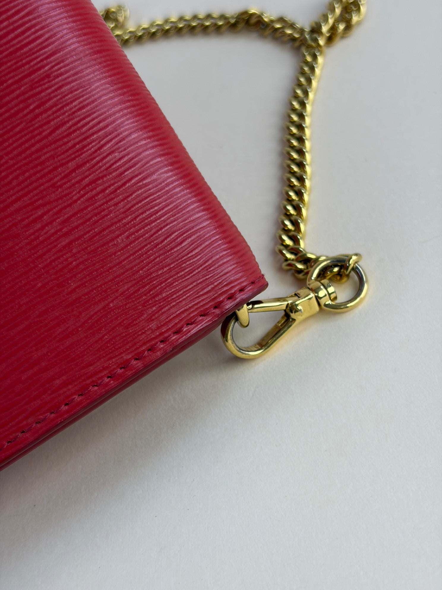 Prada red leather woc gold chains