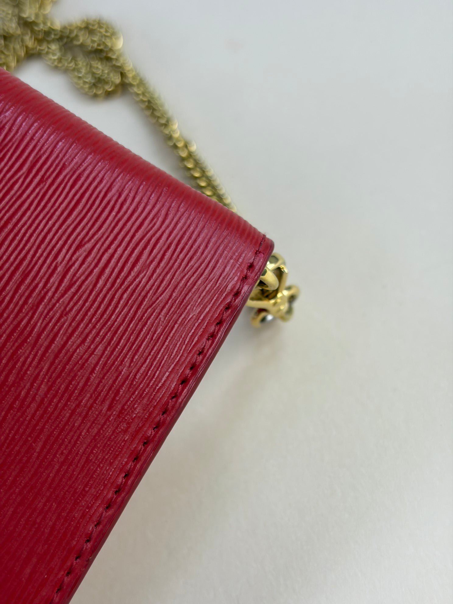 Prada red leather woc gold chains