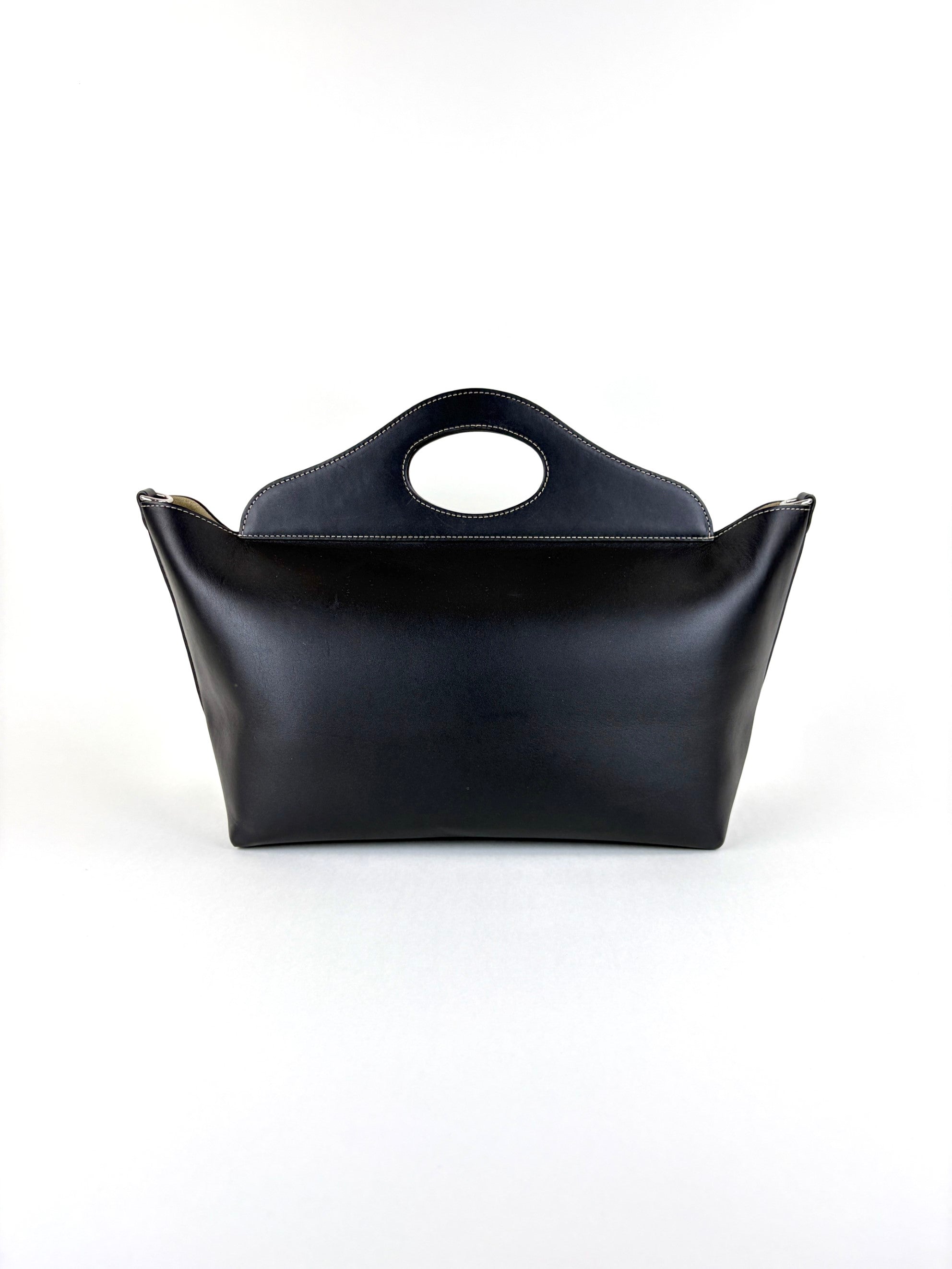 Burberry black calfskin small pocket tote bag
