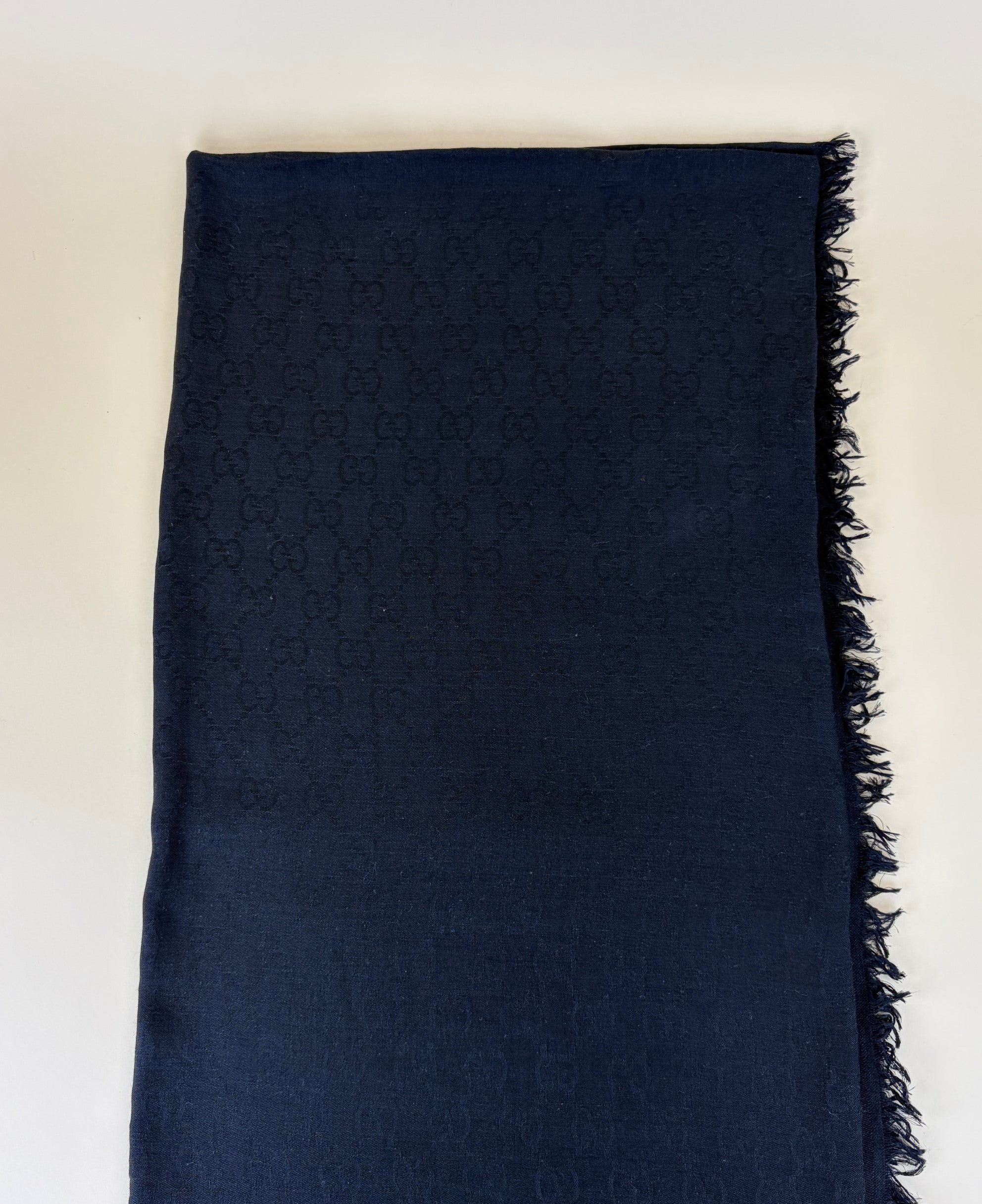 gucci black gg monogram wool/silk shawl