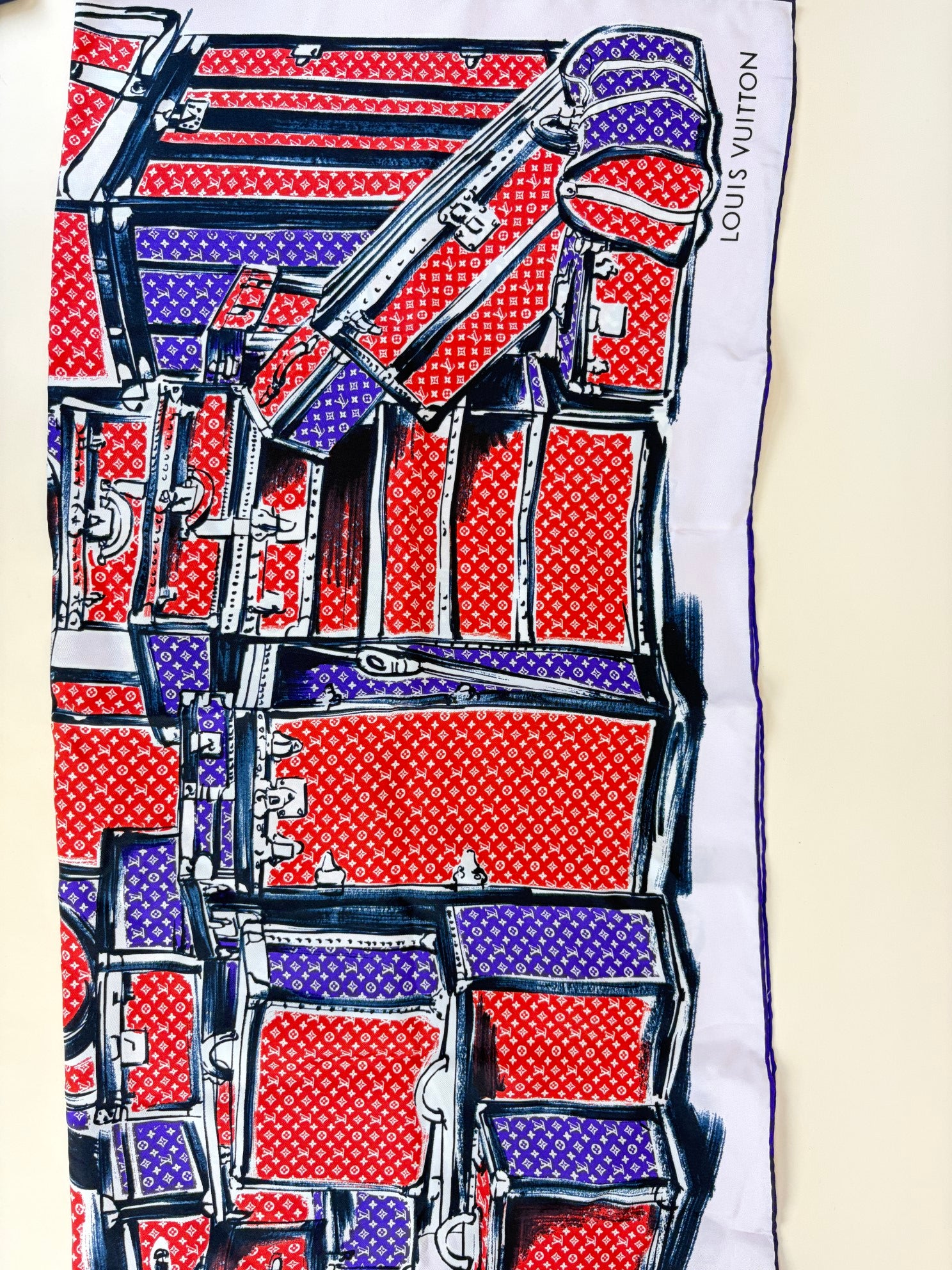 Louis Vuitton Red Monogram trunks square black /red/purple Monogram Silk scarf