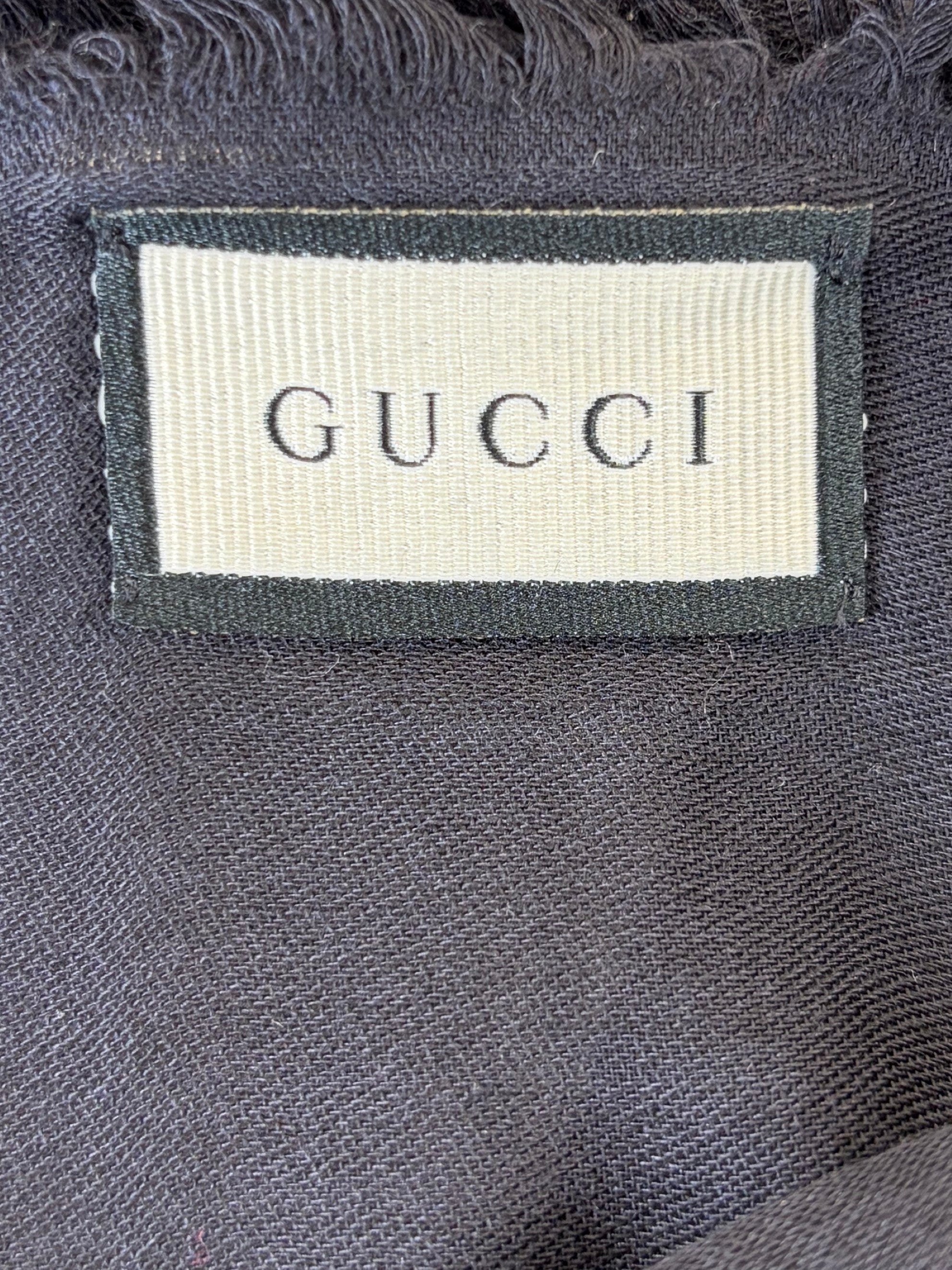 gucci black gg monogram wool/silk shawl