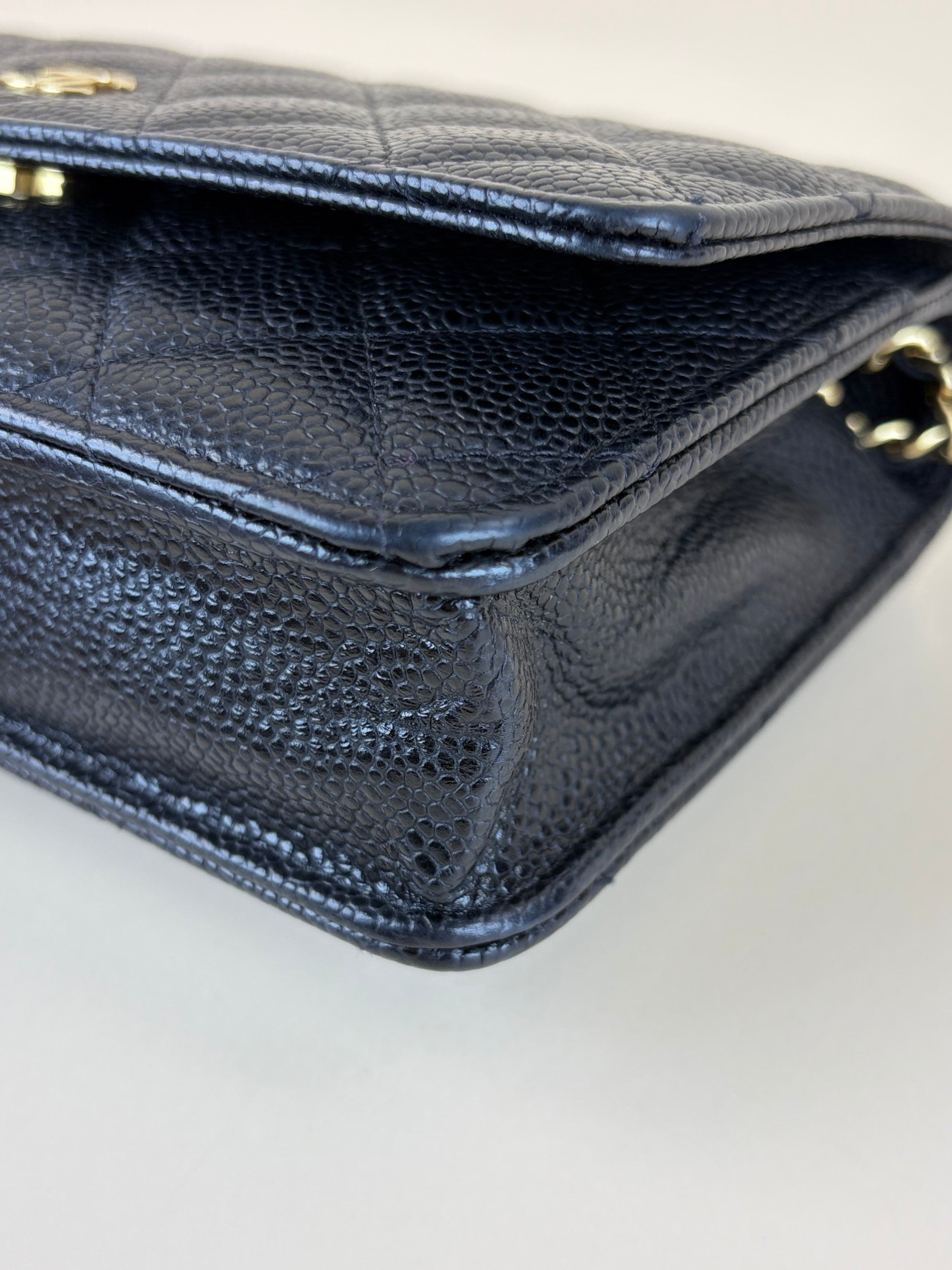 Chanel black caviar quilted wallet on chain
