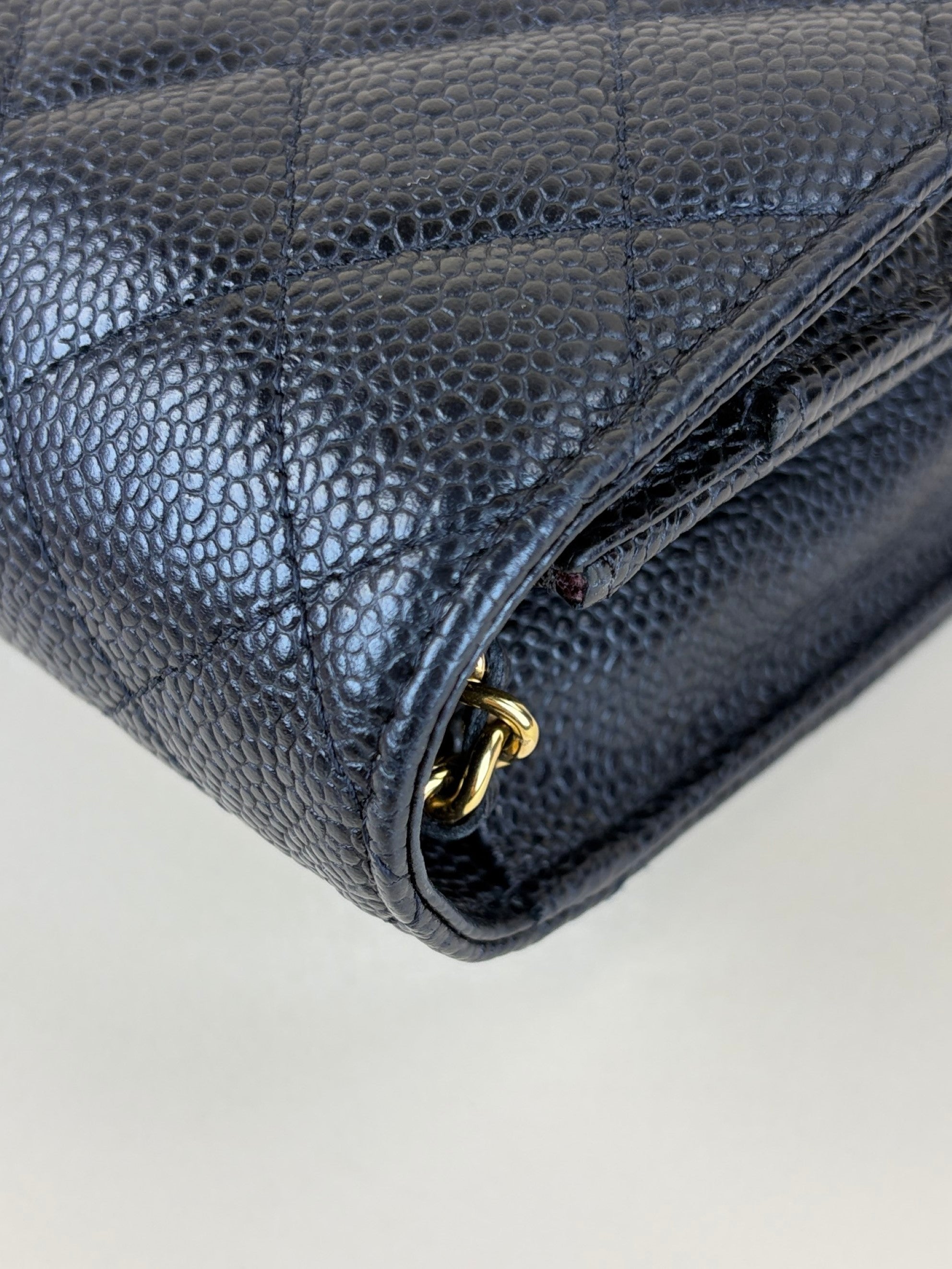 Chanel black caviar quilted wallet on chain