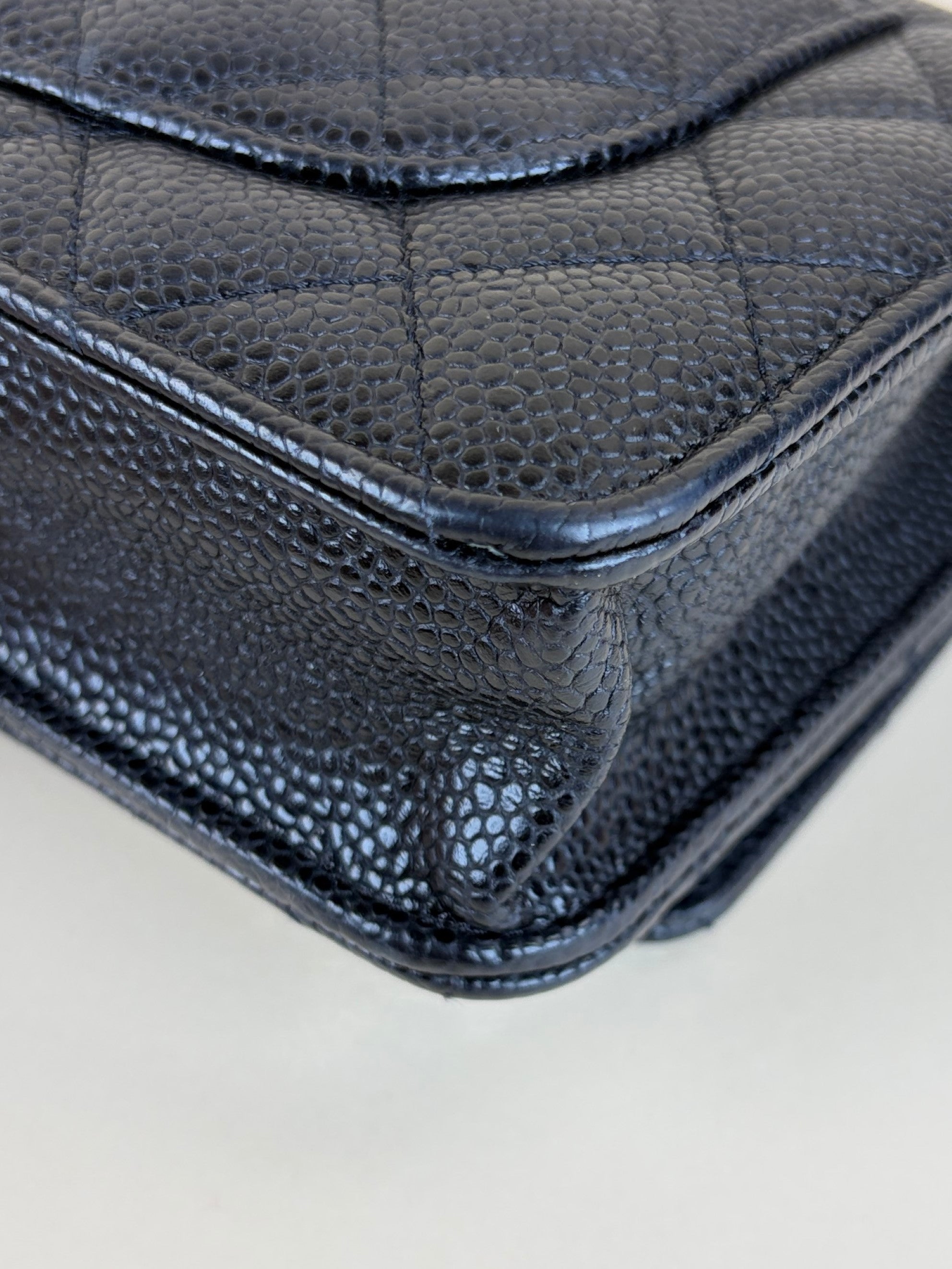 Chanel black caviar quilted wallet on chain
