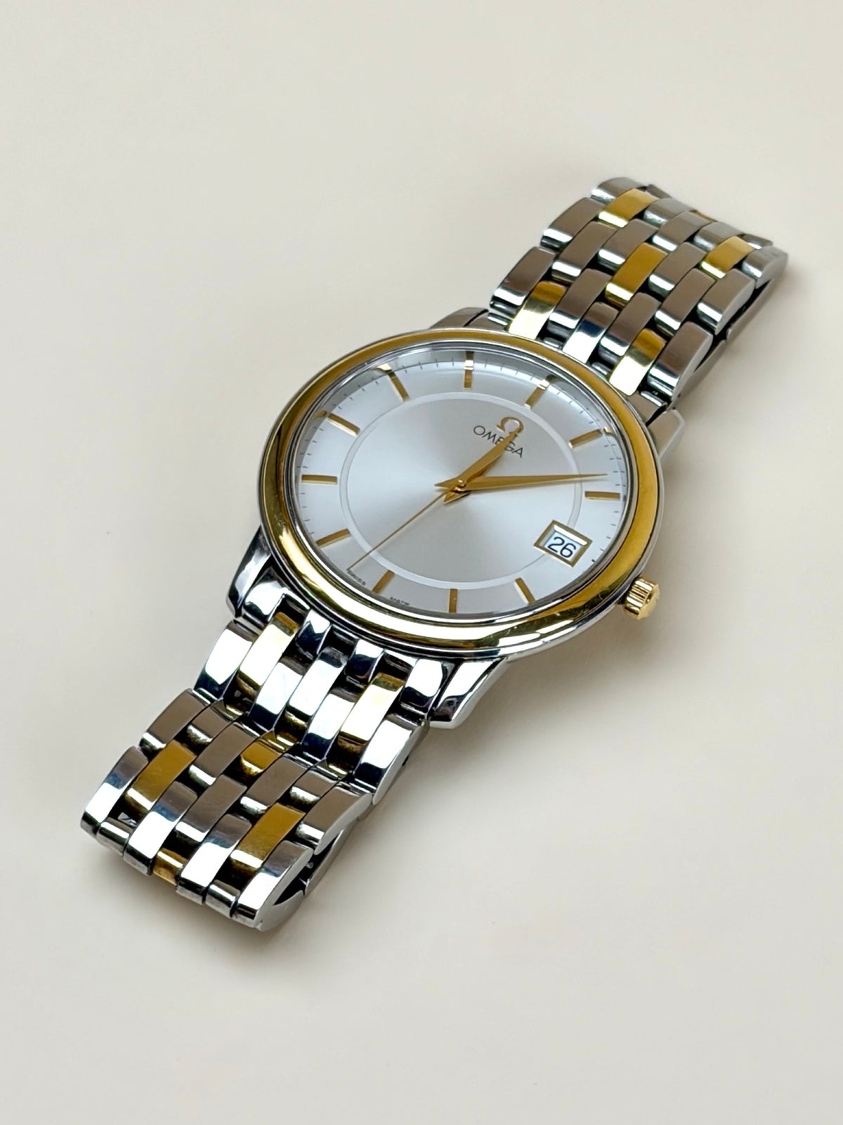 Omega stainless steel yellow gold de ville prestige date watch